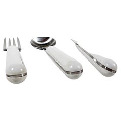 1970s Modern Lauffer Japan 3-Piece Set Flatware White & Stainless Steel