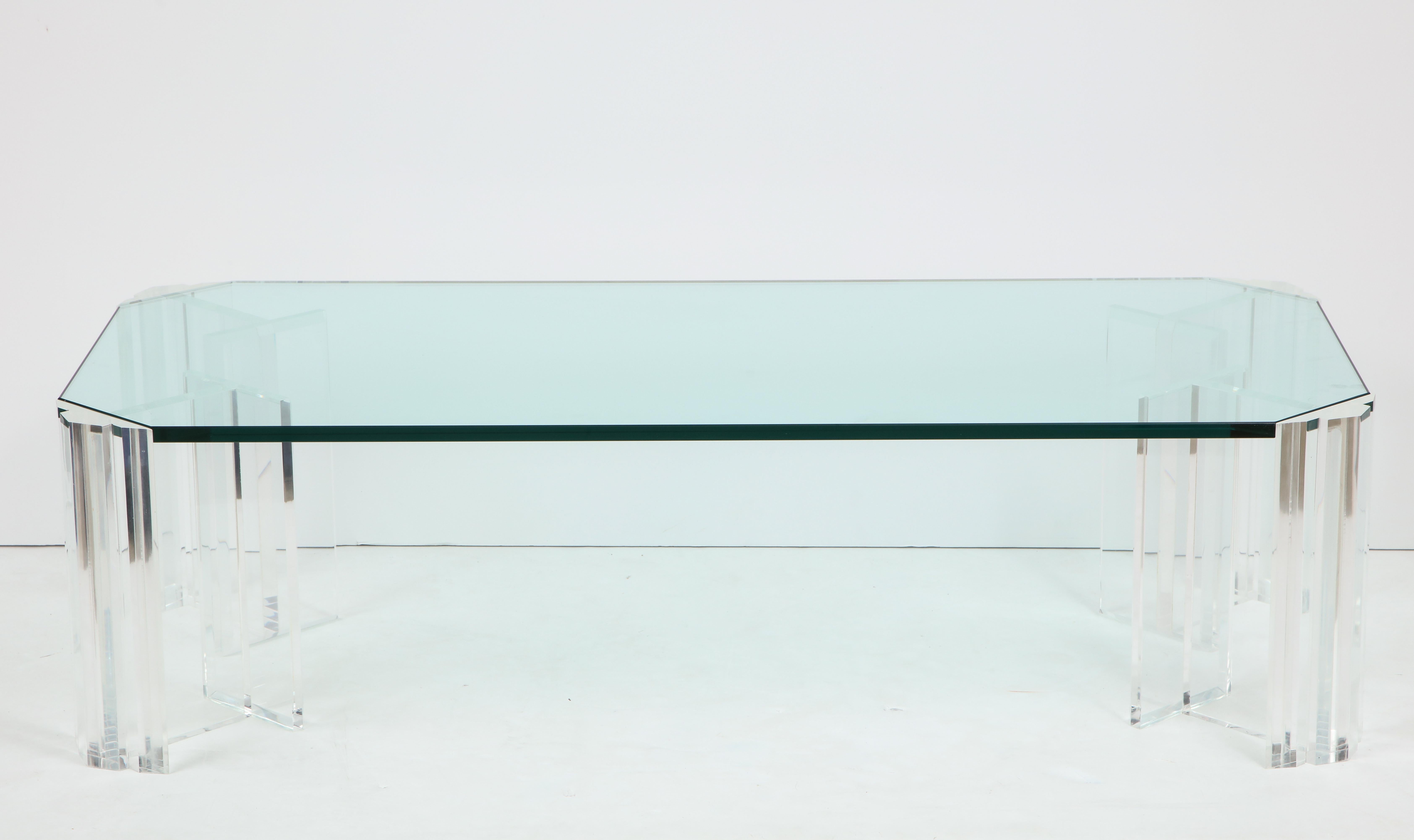 Stunning 1970s large Mid-Century Modern Lucite and glass coffee table. With 3/4'' glass top.