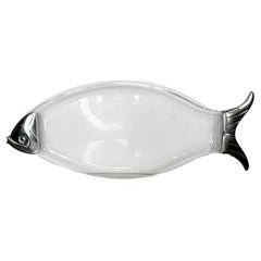 Vintage 1970s Modern Lucite Fish Platter with Aluminum Accents by Grainware
