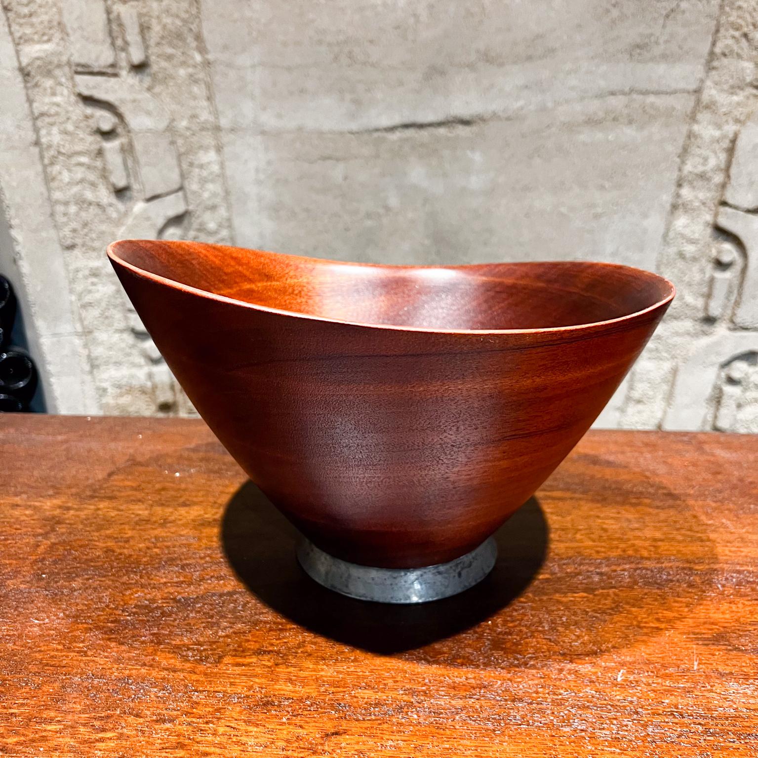 American 1970s Modernist Mahogany Wood Bowl Web Silver Philadelphia For Sale