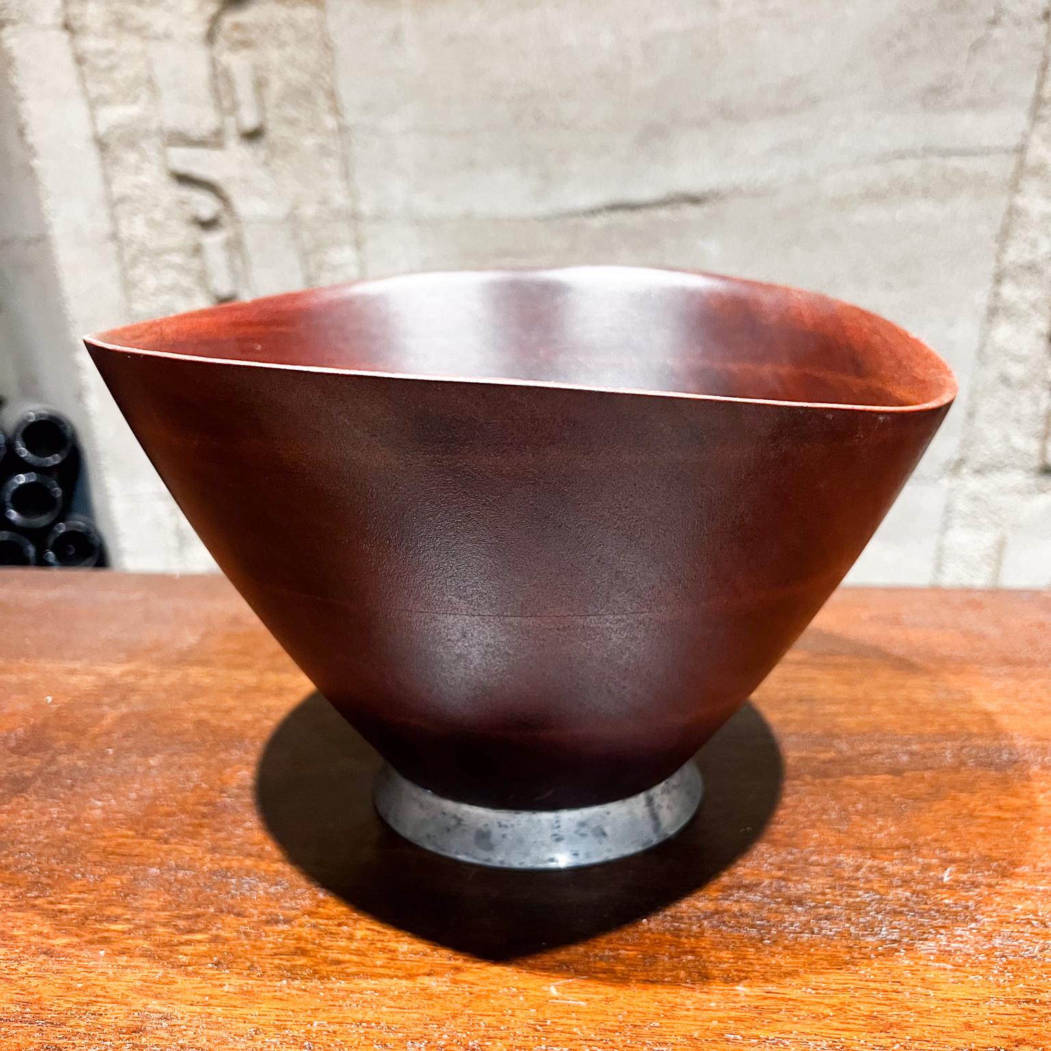1970s Modernist Mahogany Wood Bowl Web Silver Philadelphia In Good Condition For Sale In Chula Vista, CA