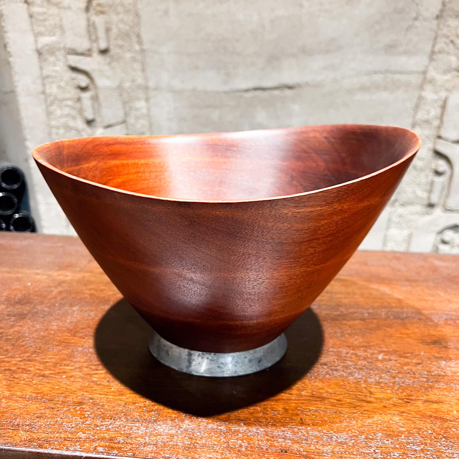 20th Century 1970s Modernist Mahogany Wood Bowl Web Silver Philadelphia For Sale