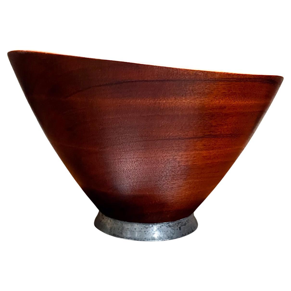 1970s Modernist Mahogany Wood Bowl Web Silver Philadelphia For Sale