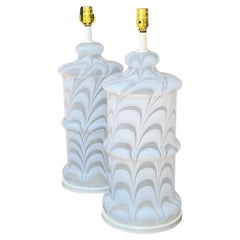 1970s Modern Monumental Mazzega Stil gewirbelt Murano Glas Tischlampen - Paar