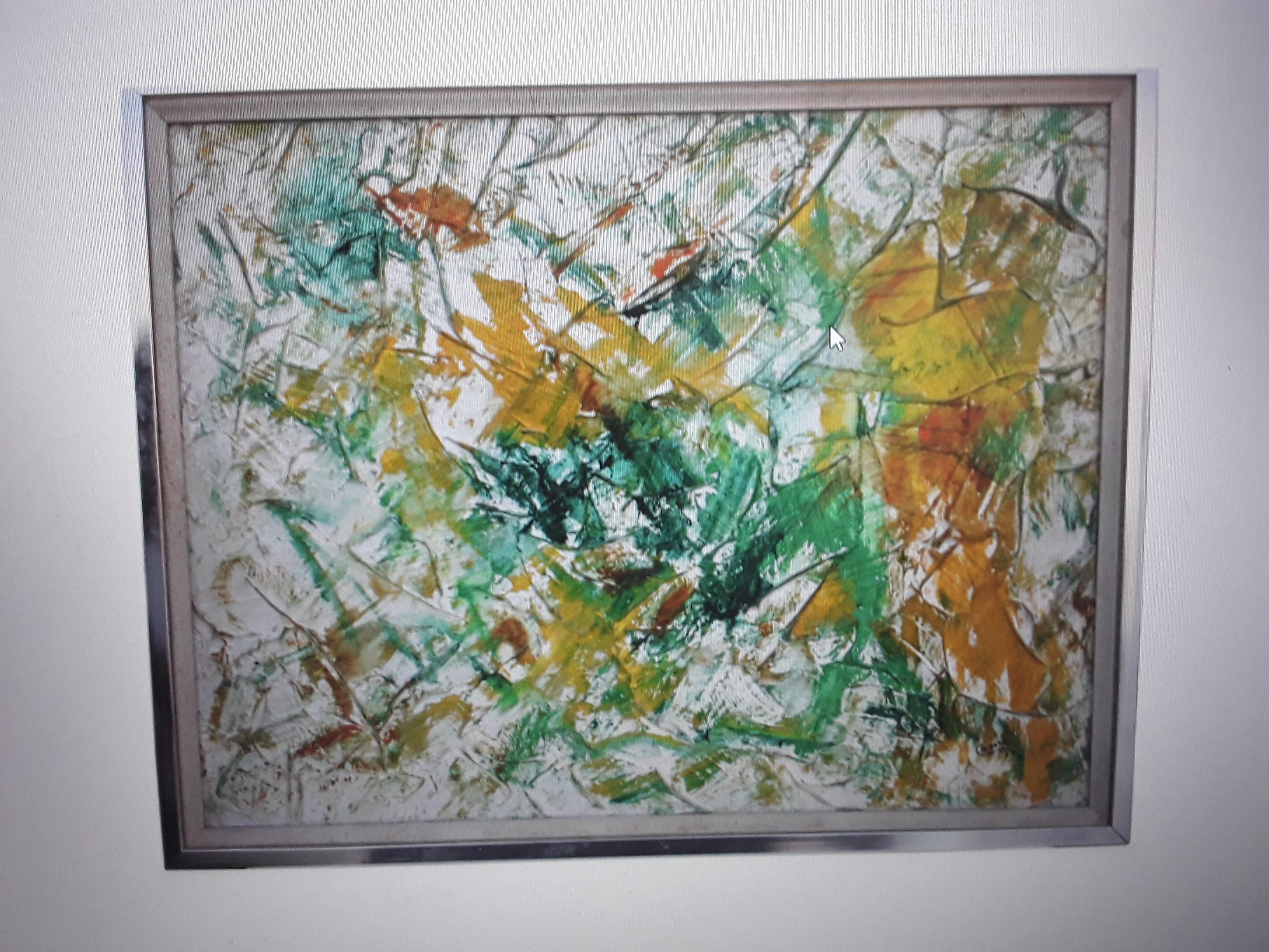 1970's Modern Multi Colored Abstract Oil Painting Framed and Signed 