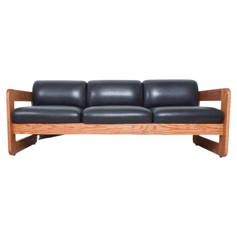 1970s Modern Sling Sofa Lou Hodges California Design Group Oak Wood Frame