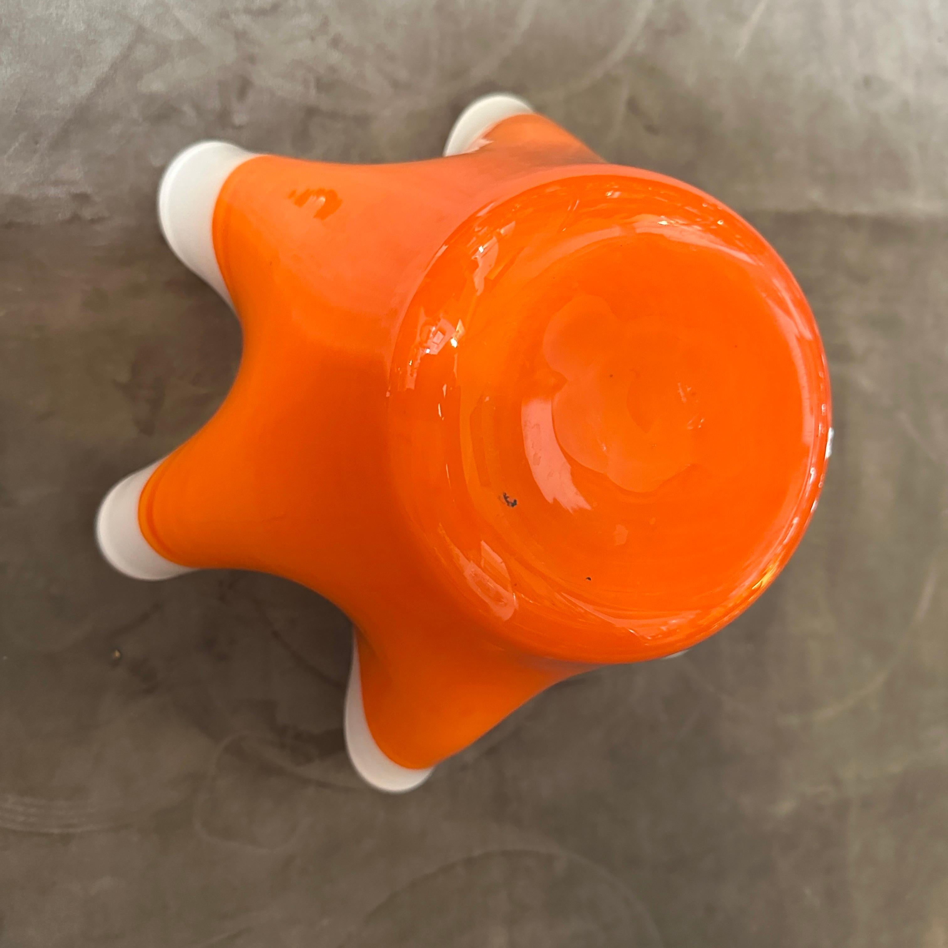 1970s Modern Orange and White Murano Glass Vase in the manner of Venini For Sale 5