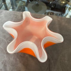 1970s Modern Orange and White Murano Glass Vase in the manner of Venini