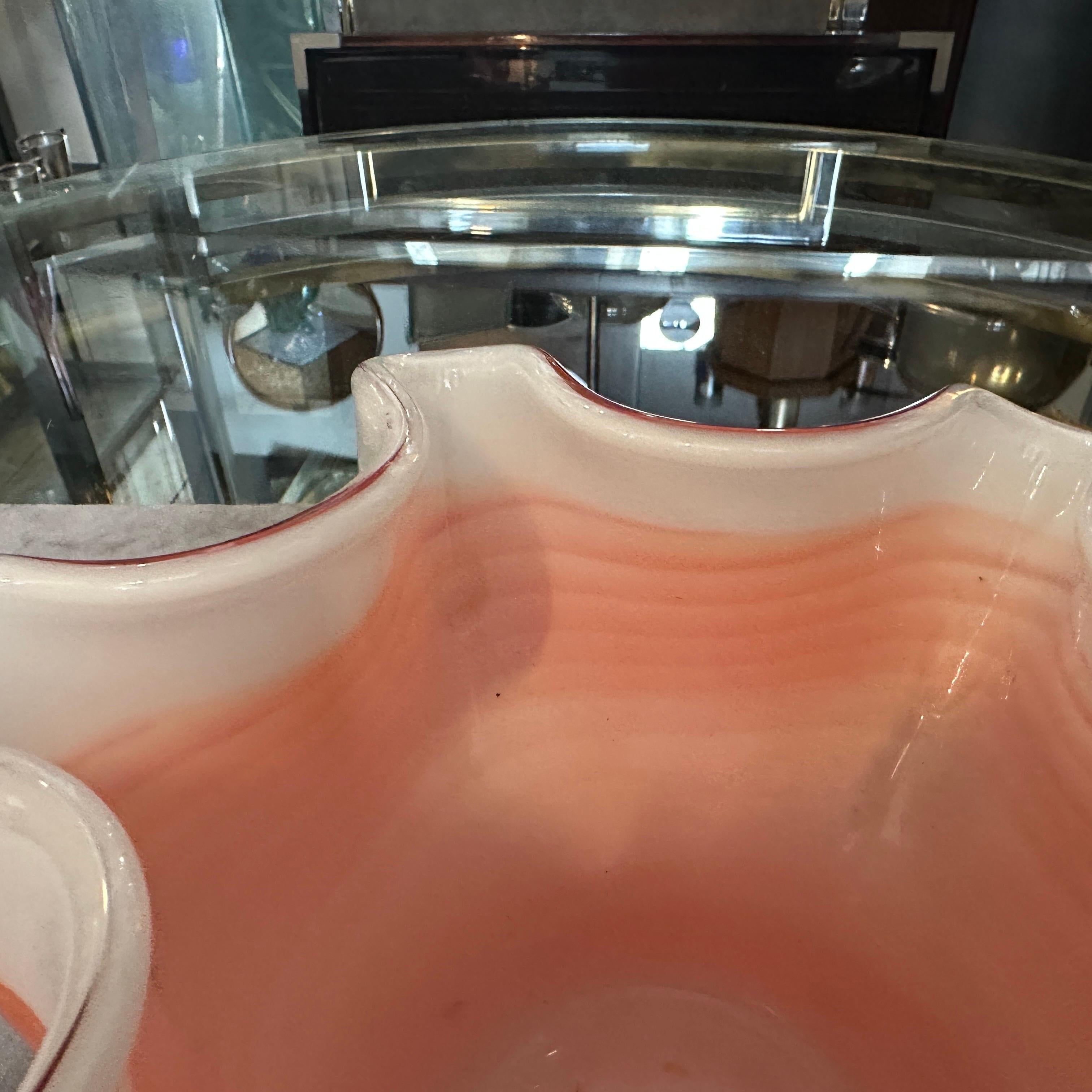 1970s Modern Orange and White Murano Glass Vase in the manner of Venini In Excellent Condition For Sale In Aci Castello, IT