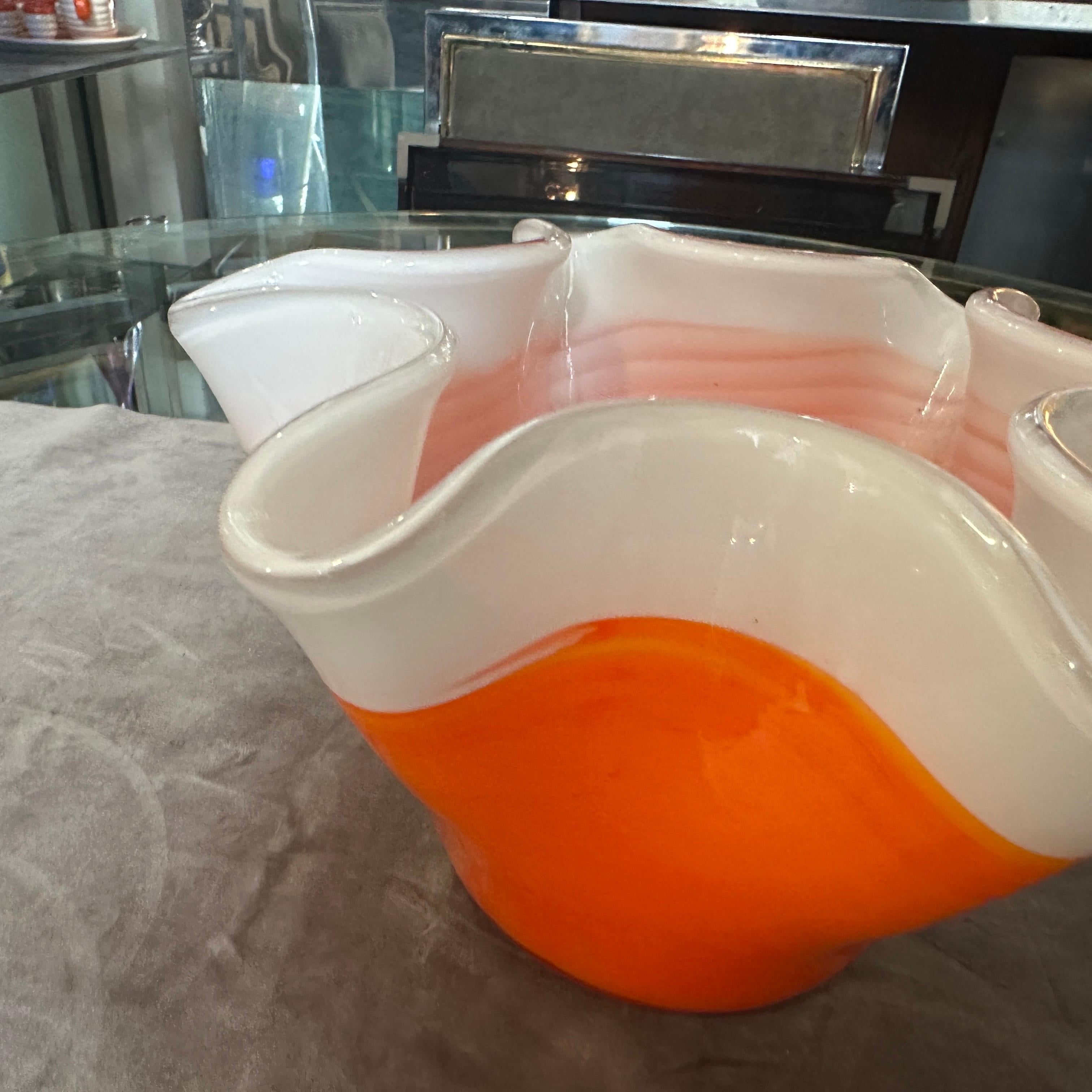 20th Century 1970s Modern Orange and White Murano Glass Vase in the manner of Venini For Sale
