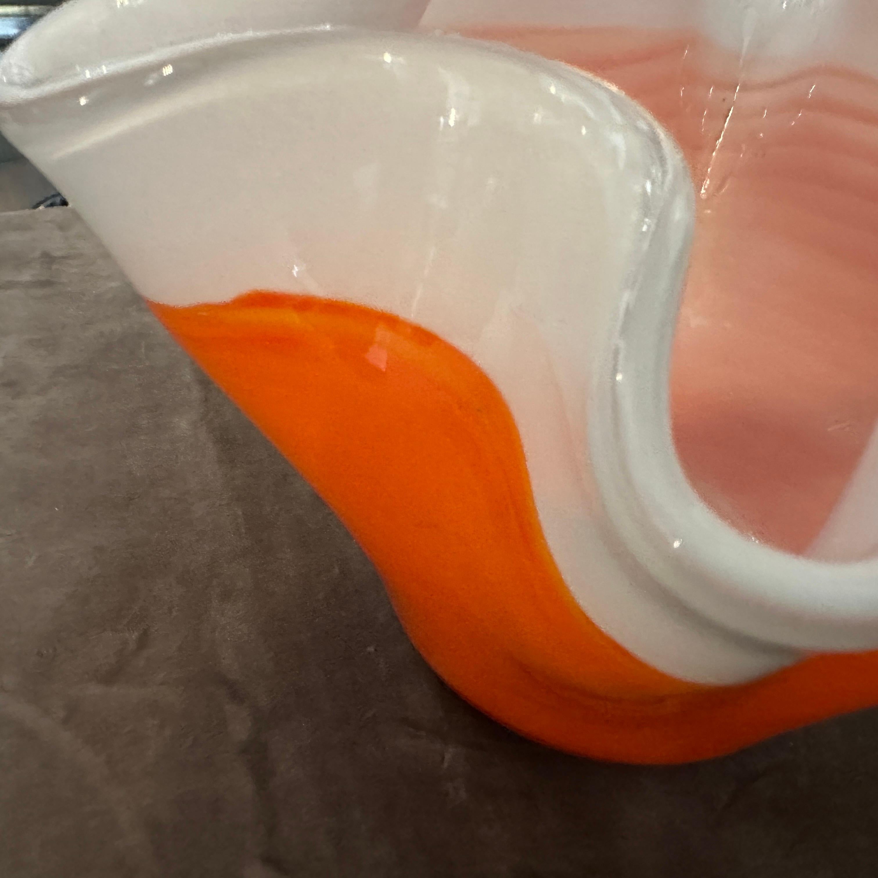 1970s Modern Orange and White Murano Glass Vase in the manner of Venini For Sale 1
