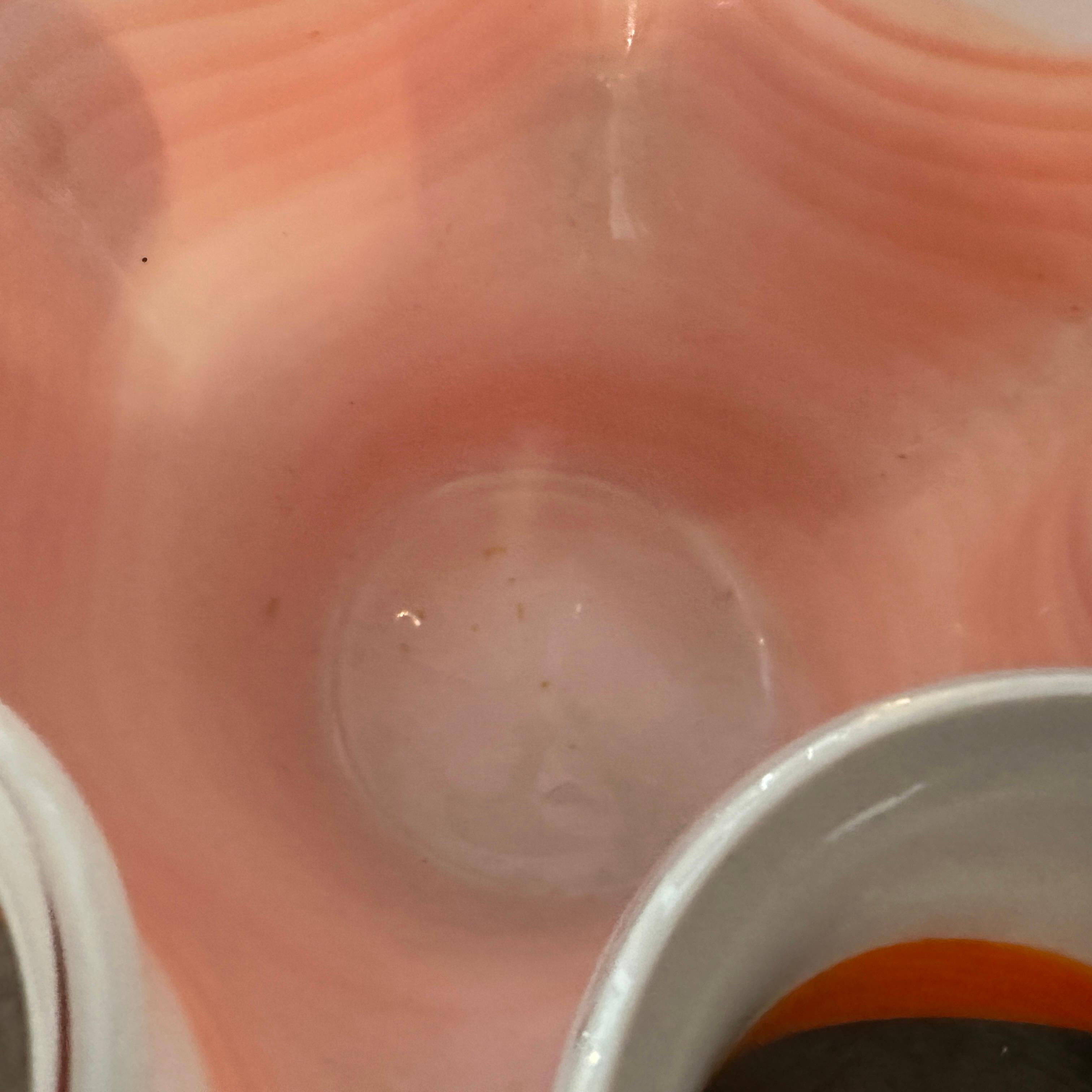 1970s Modern Orange and White Murano Glass Vase in the manner of Venini For Sale 3