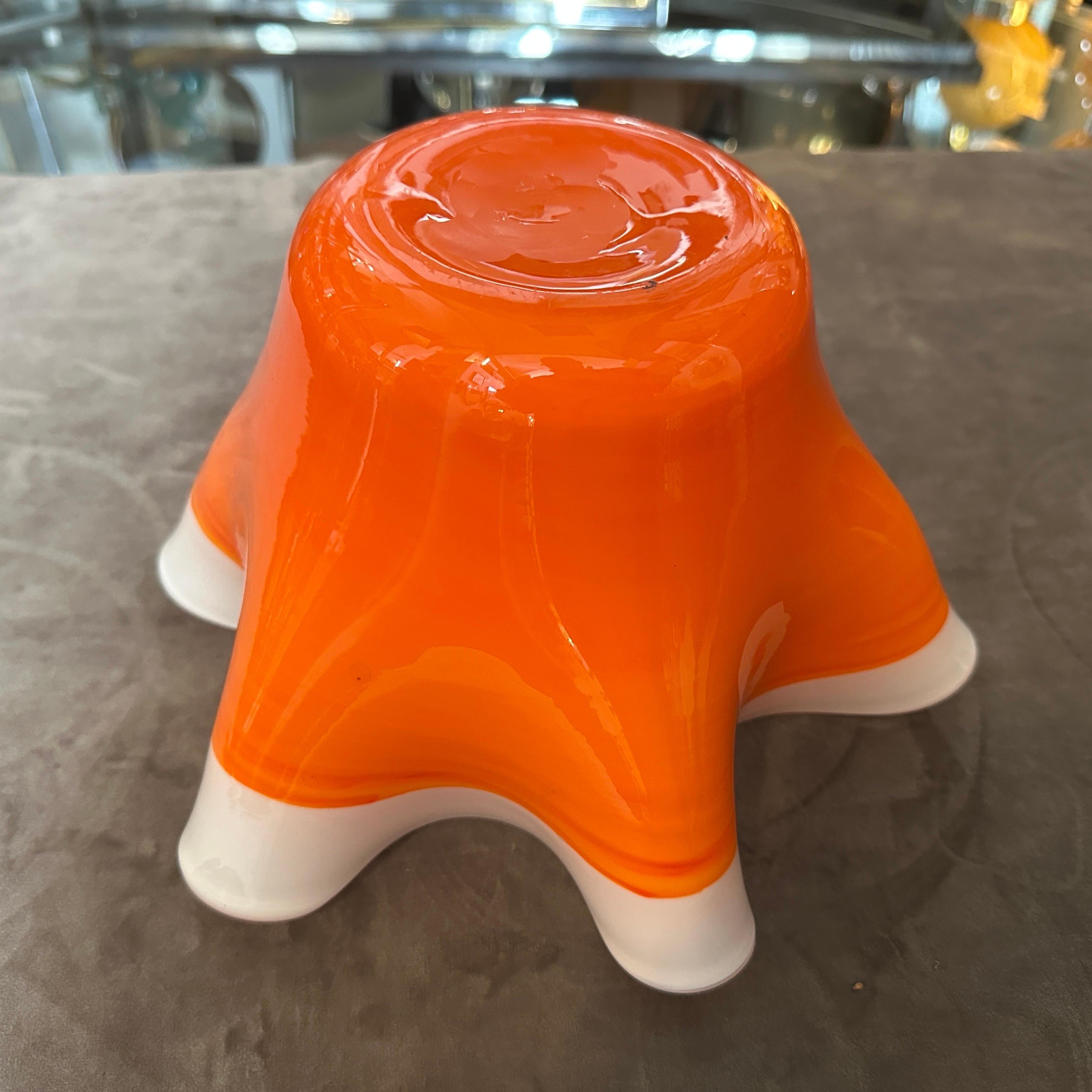 1970s Modern Orange and White Murano Glass Vase in the manner of Venini For Sale 4