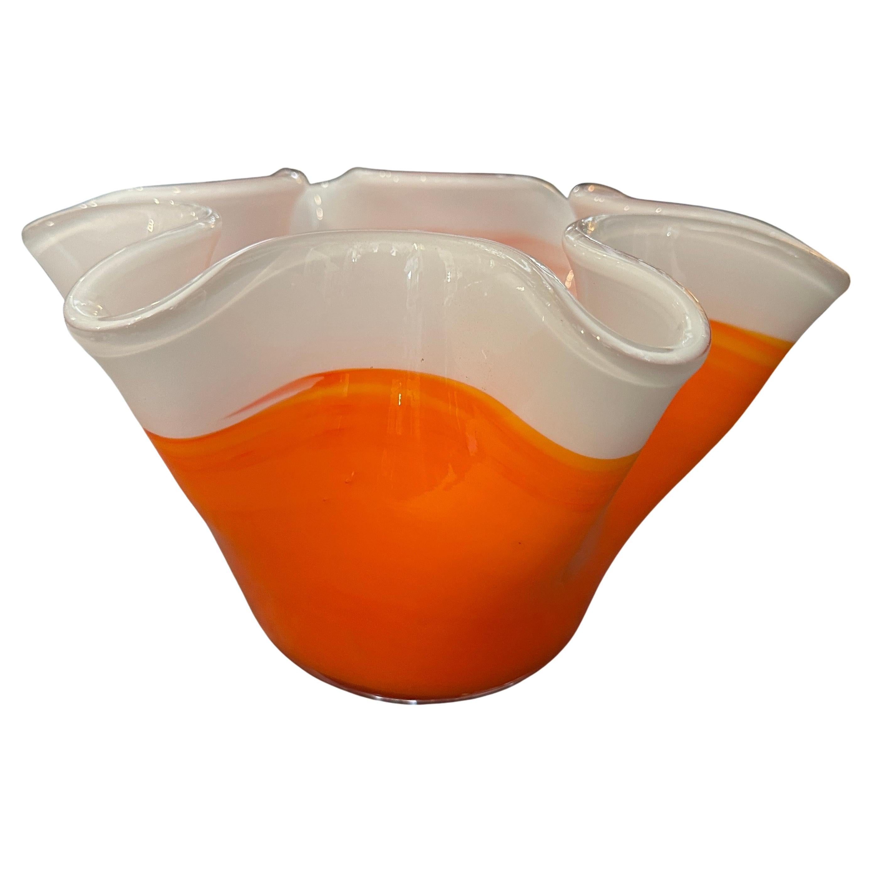 1970s Modern Orange and White Murano Glass Vase in the manner of Venini For Sale