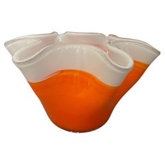 1970s Modern Orange and White Murano Glass Vase in the manner of Venini