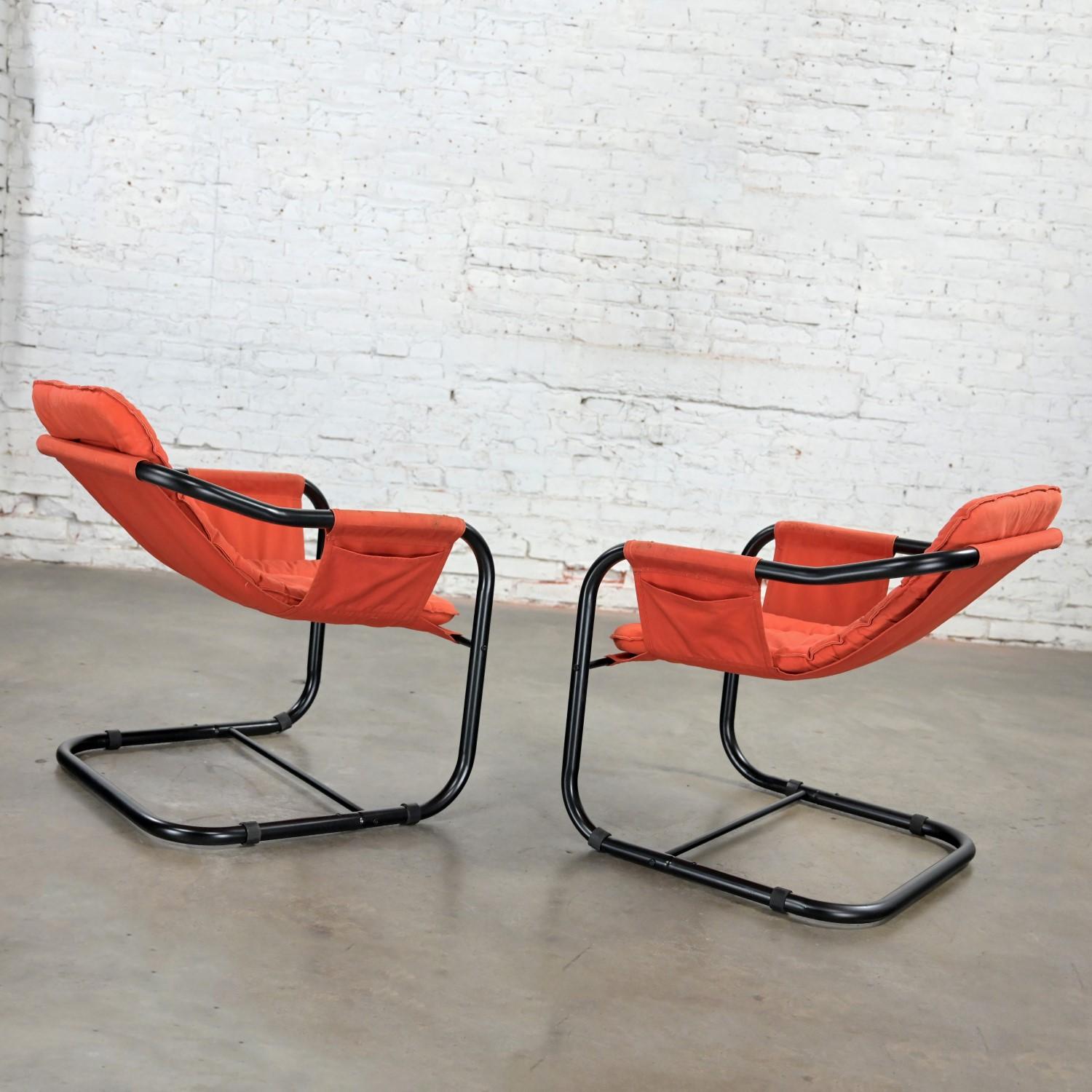 1970’s Modern Orange & Black Tube Cantilever Sling Lounge Chairs Jerry Johnson S For Sale 5