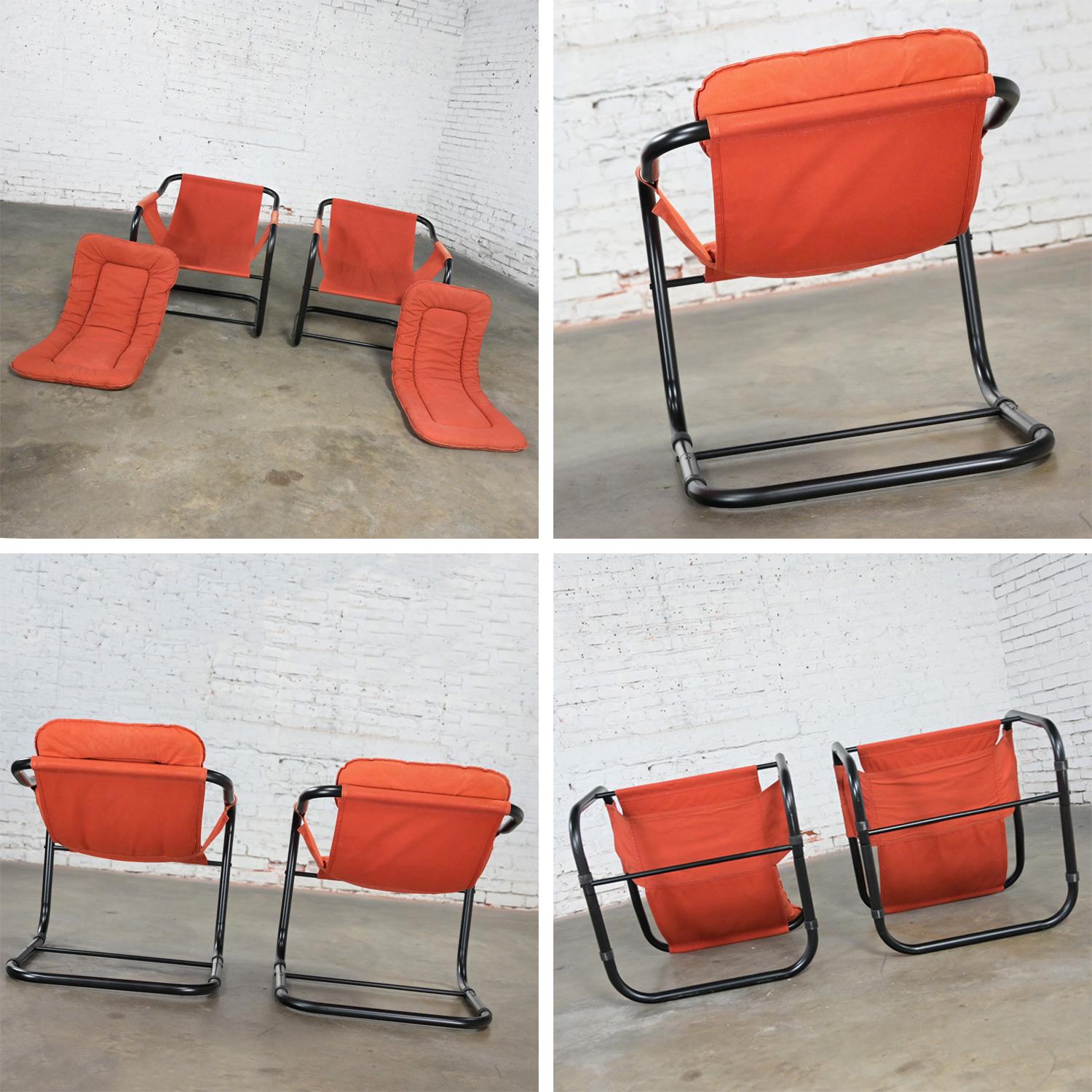 1970’s Modern Orange & Black Tube Cantilever Sling Lounge Chairs Jerry Johnson S For Sale 7