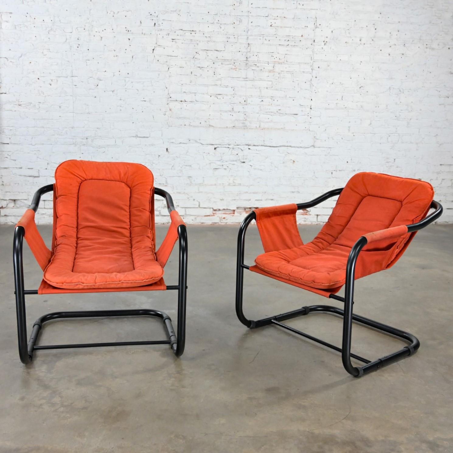 1970’s Modern Orange & Black Tube Cantilever Sling Lounge Chairs Jerry Johnson S For Sale 9
