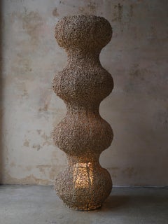 1970s Modern Organic Italian Rattan Sculptural Floor Lamp