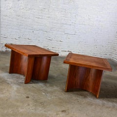 1970’s Modern Pair End Tables by Kroehler Square Tops & Bentwood Double U Bases