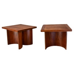 Retro 1970’s Modern Pair End Tables by Kroehler Square Tops & Bentwood Double U Bases