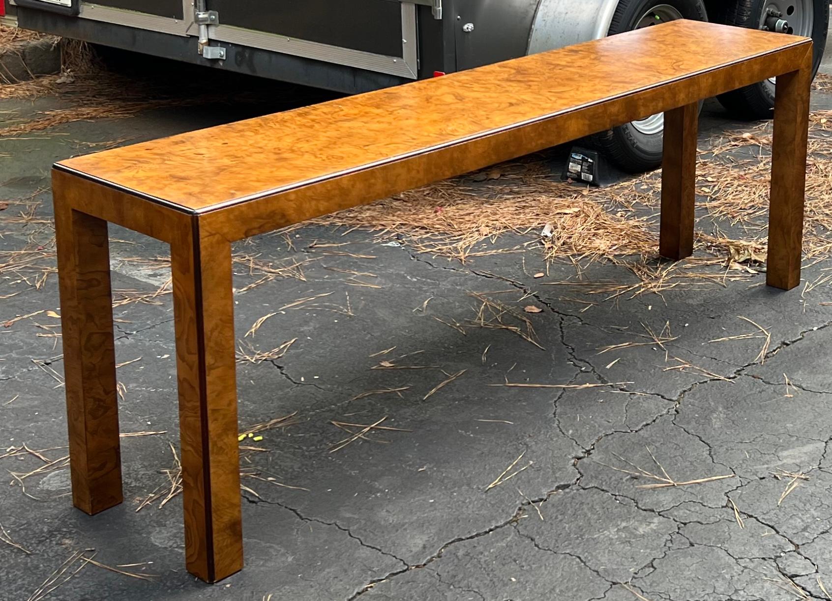 1970s Modern Parsons Style Burl Wood Console Table by John Widdicomb In Good Condition In Kennesaw, GA