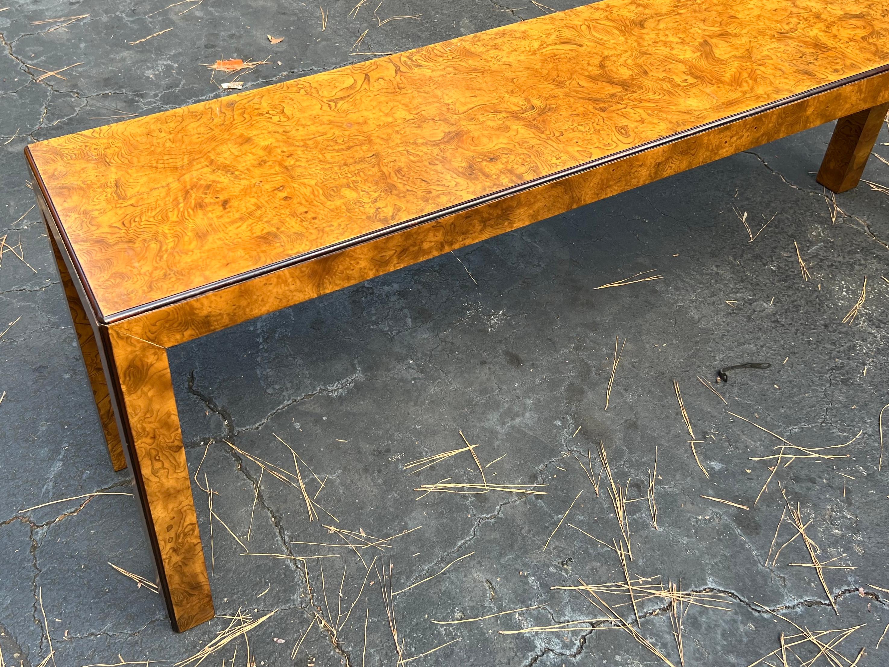 1970s Modern Parsons Style Burl Wood Console Table by John Widdicomb 2