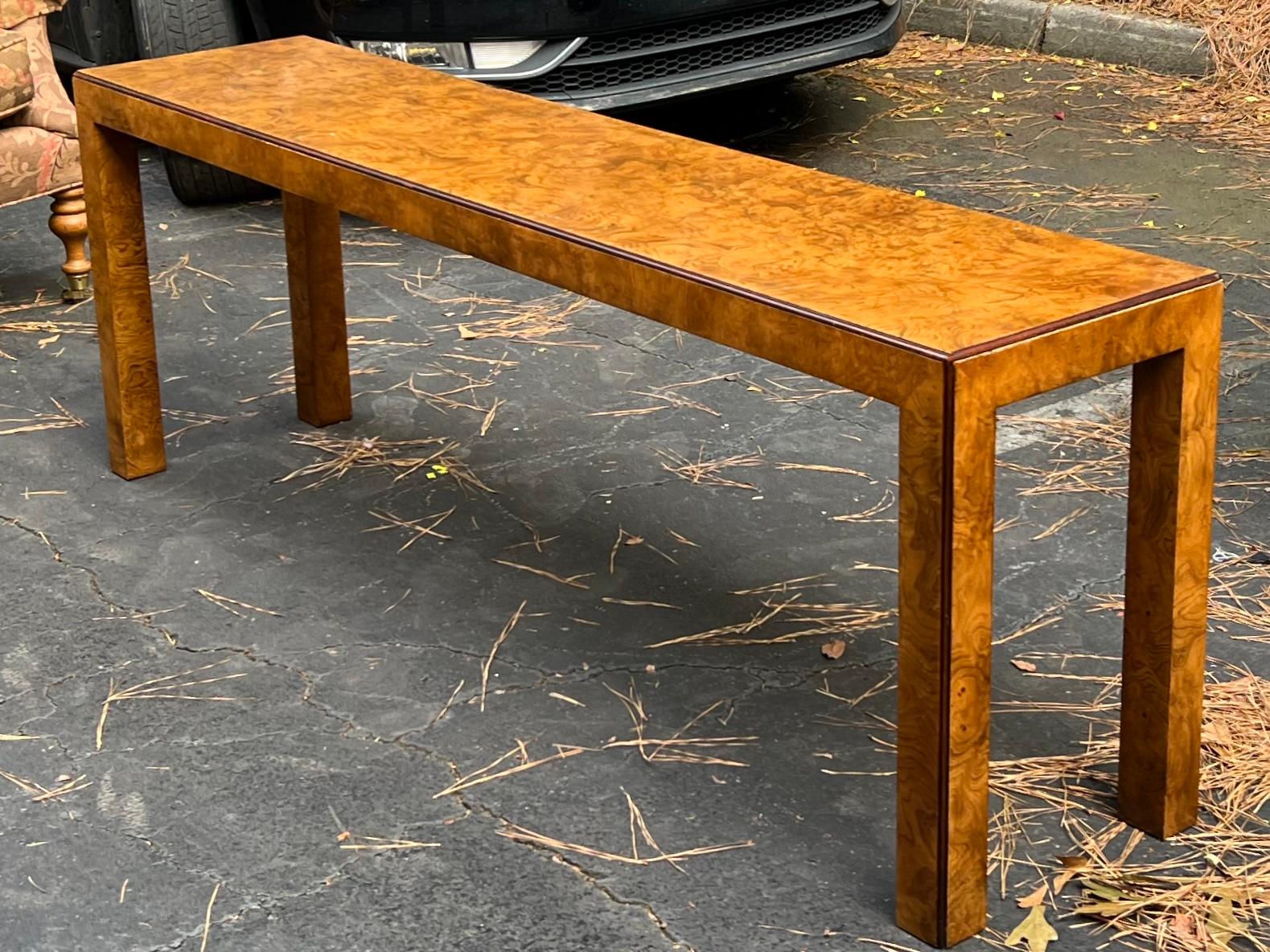 1970s Modern Parsons Style Burl Wood Console Table by John Widdicomb 3