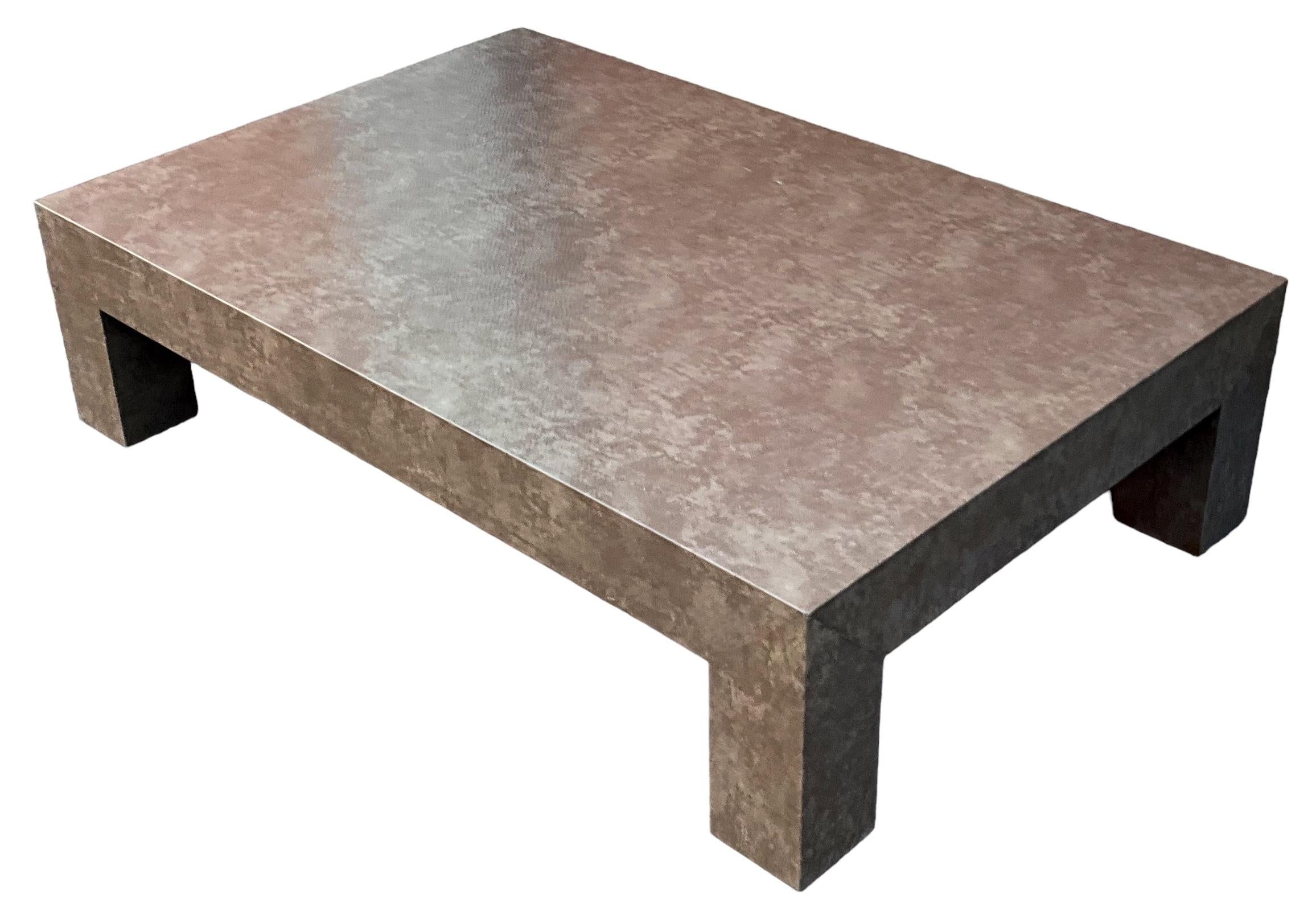 20th Century 1970s Modern Parsons’ Style Low Profile Faux Snakeskin Coffee Table  For Sale
