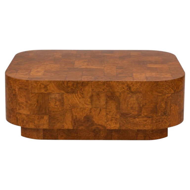 1970s Modern Patchwork Burl Floating Coffee Table Manner Of Paul Evans