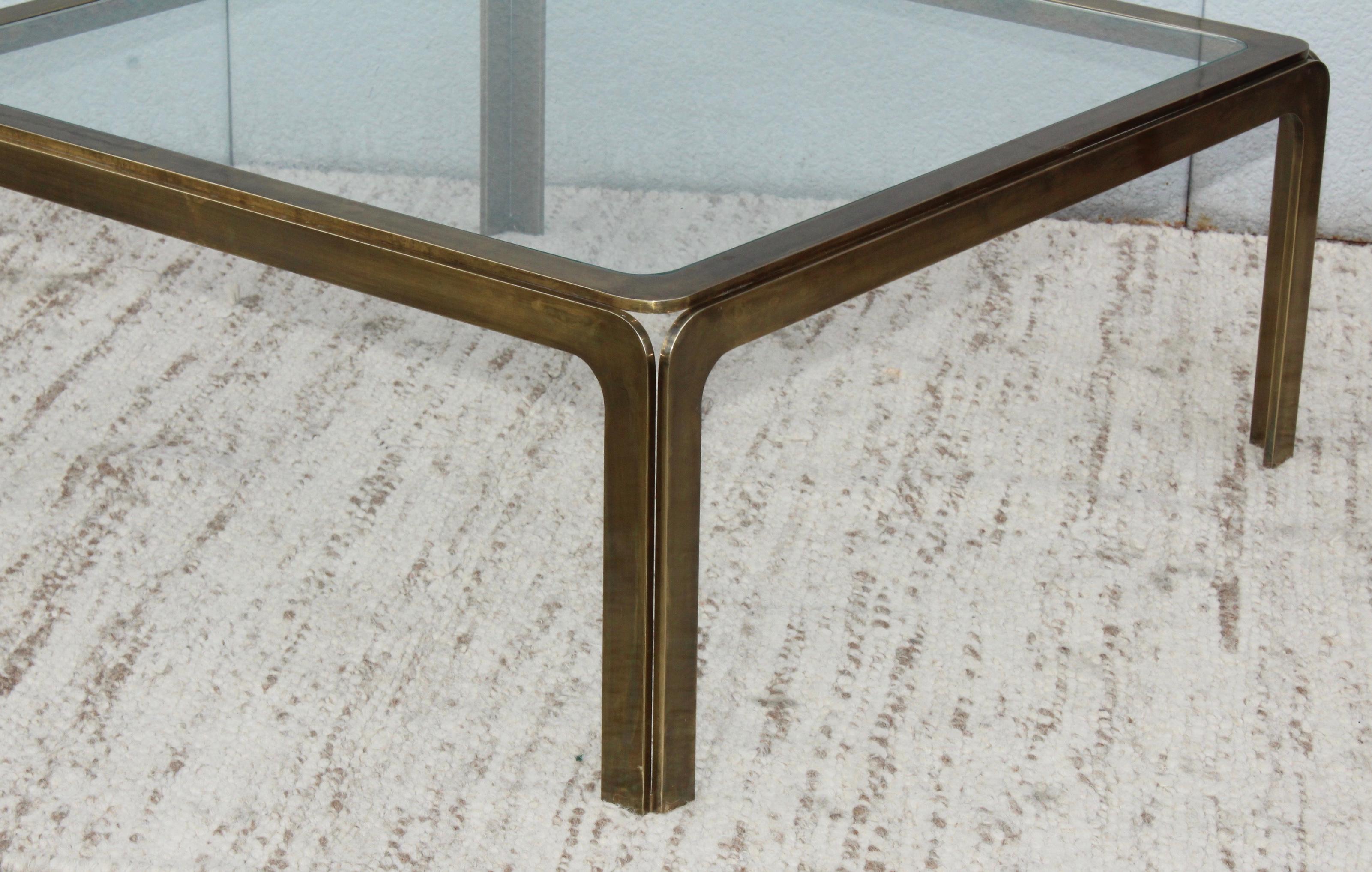 1970s Modern Patinated Brass Spanish Coffee Table 1