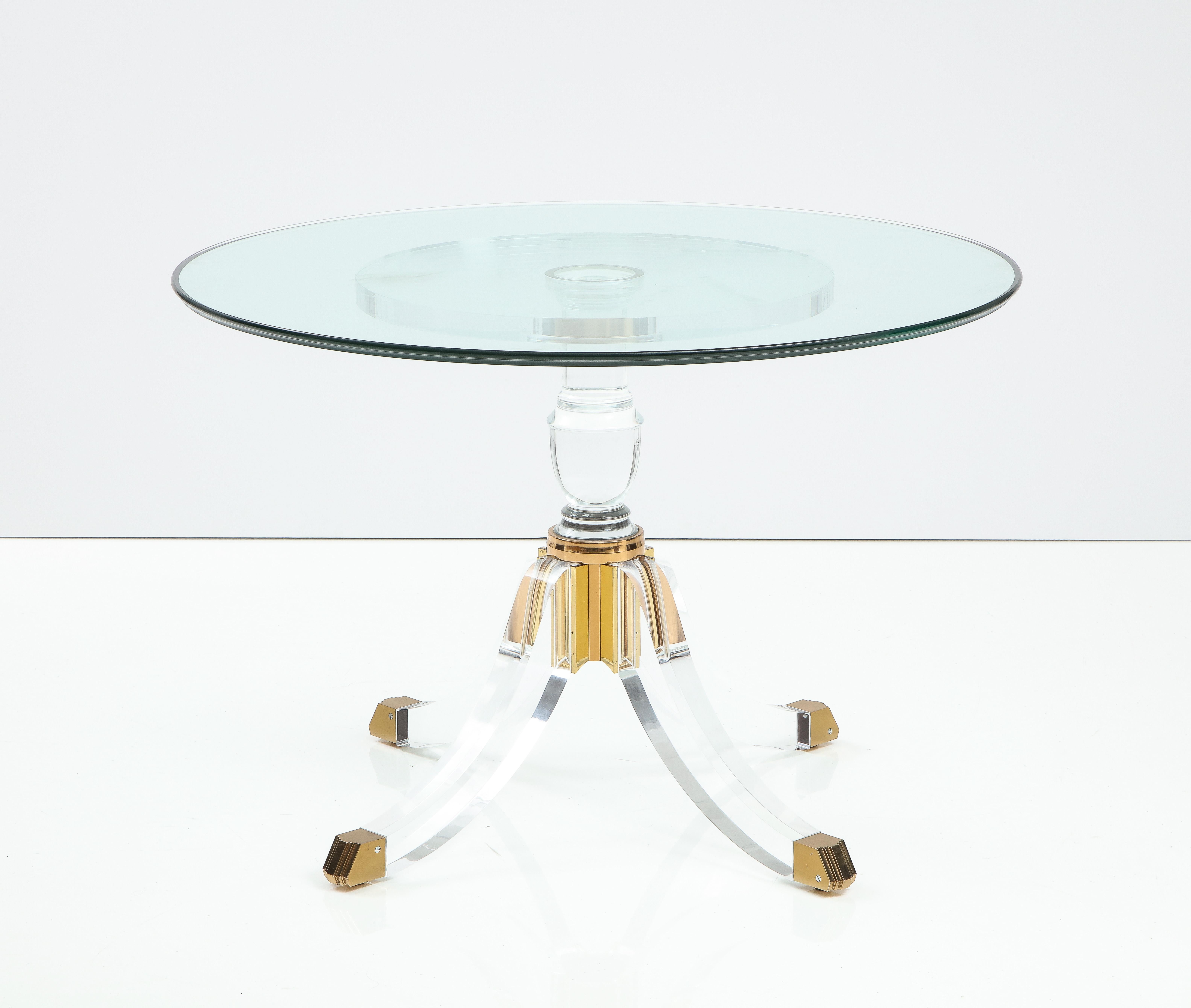 1970's Modern Pedestal Base Lucite And Brass Signed Dining Table 6