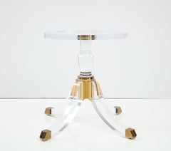 1970's Modern Pedestal Base Lucite And Brass Signed Dining Table