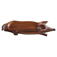 1970s Modern Pig Pupu Party Platter Serving Tray Wood Charcuterie Board