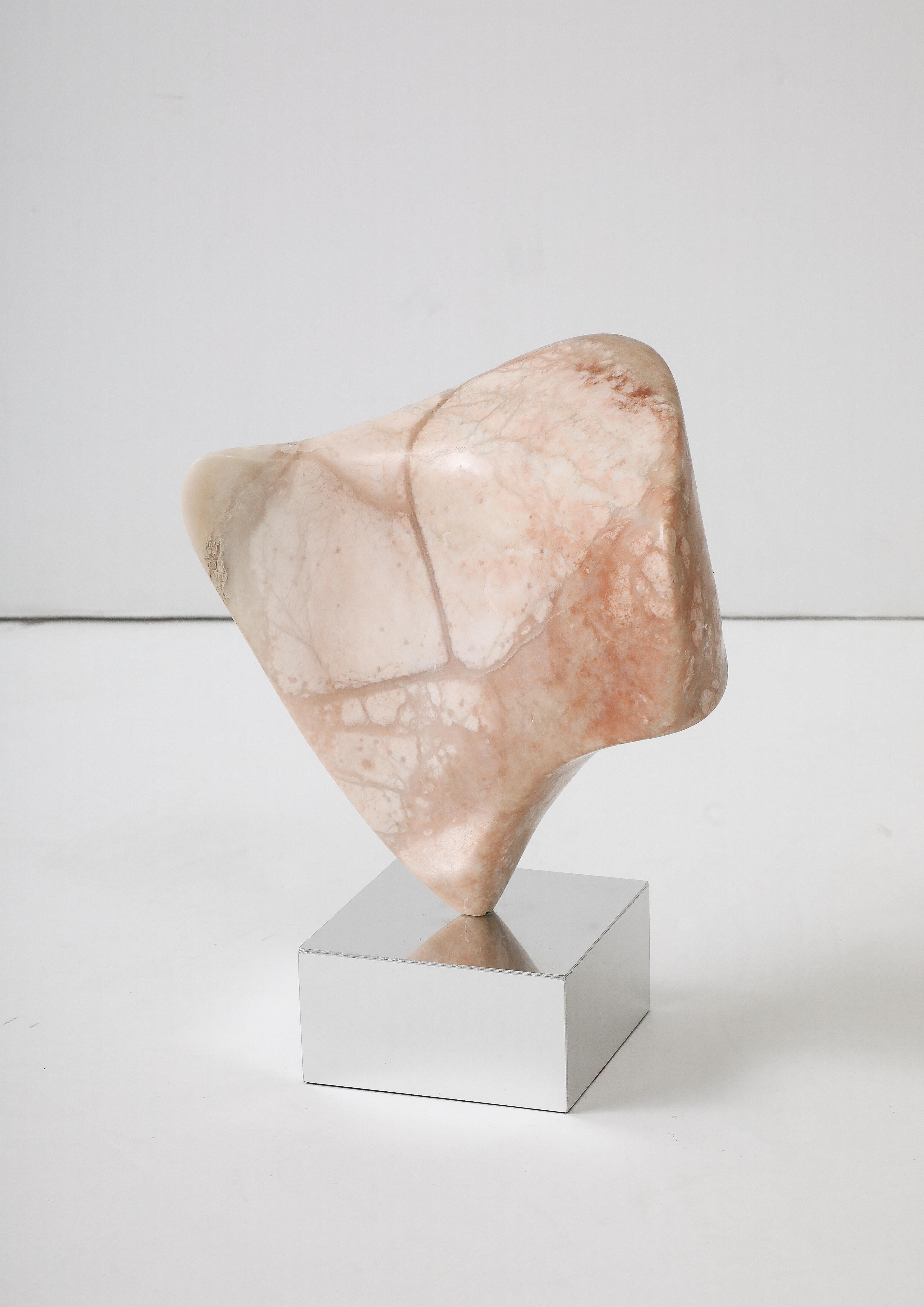 Late 20th Century 1970's Modern Pink Marble And Chrome Abstract Sculpture For Sale