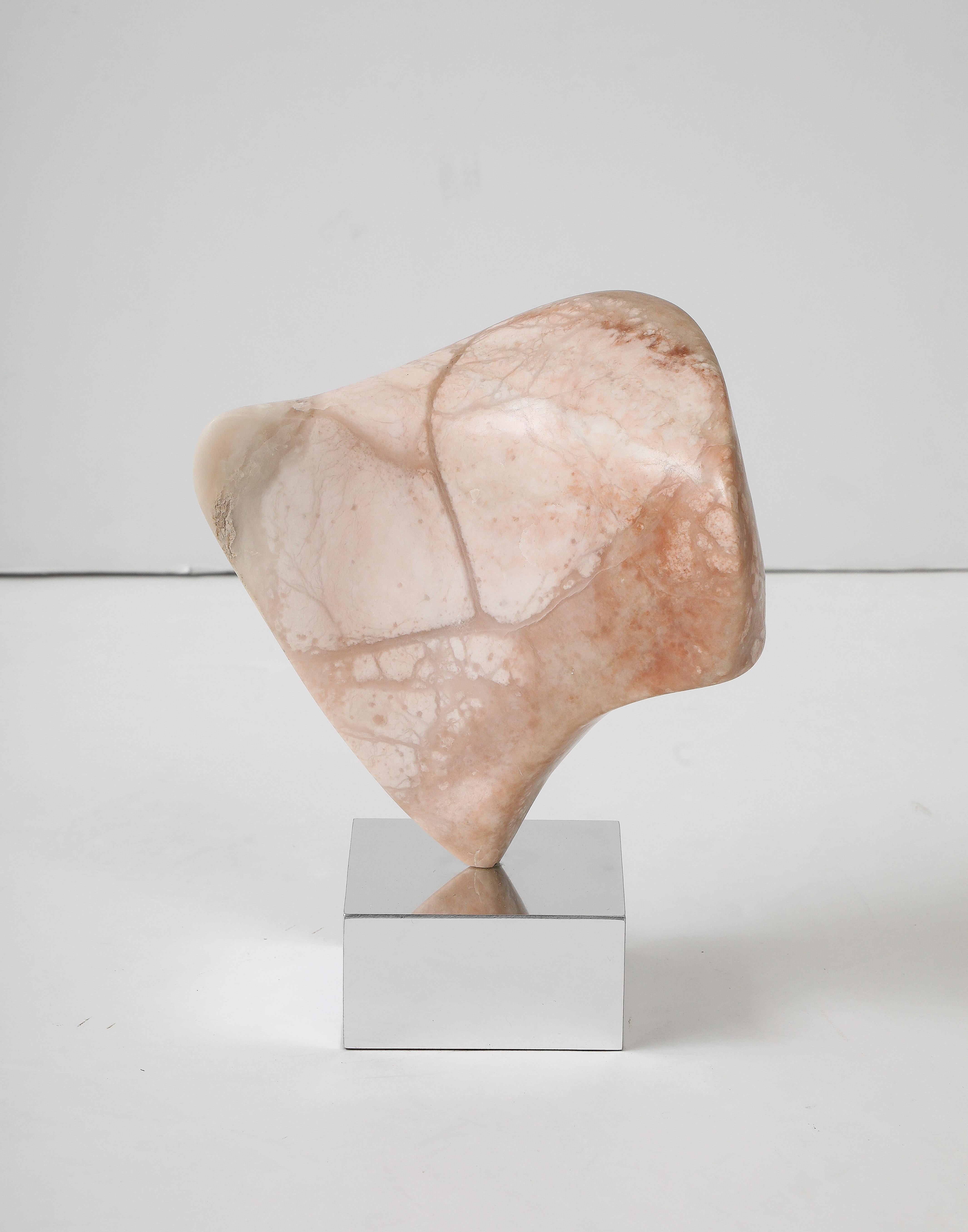 1970's Modern Pink Marble And Chrome Abstract Sculpture For Sale 2