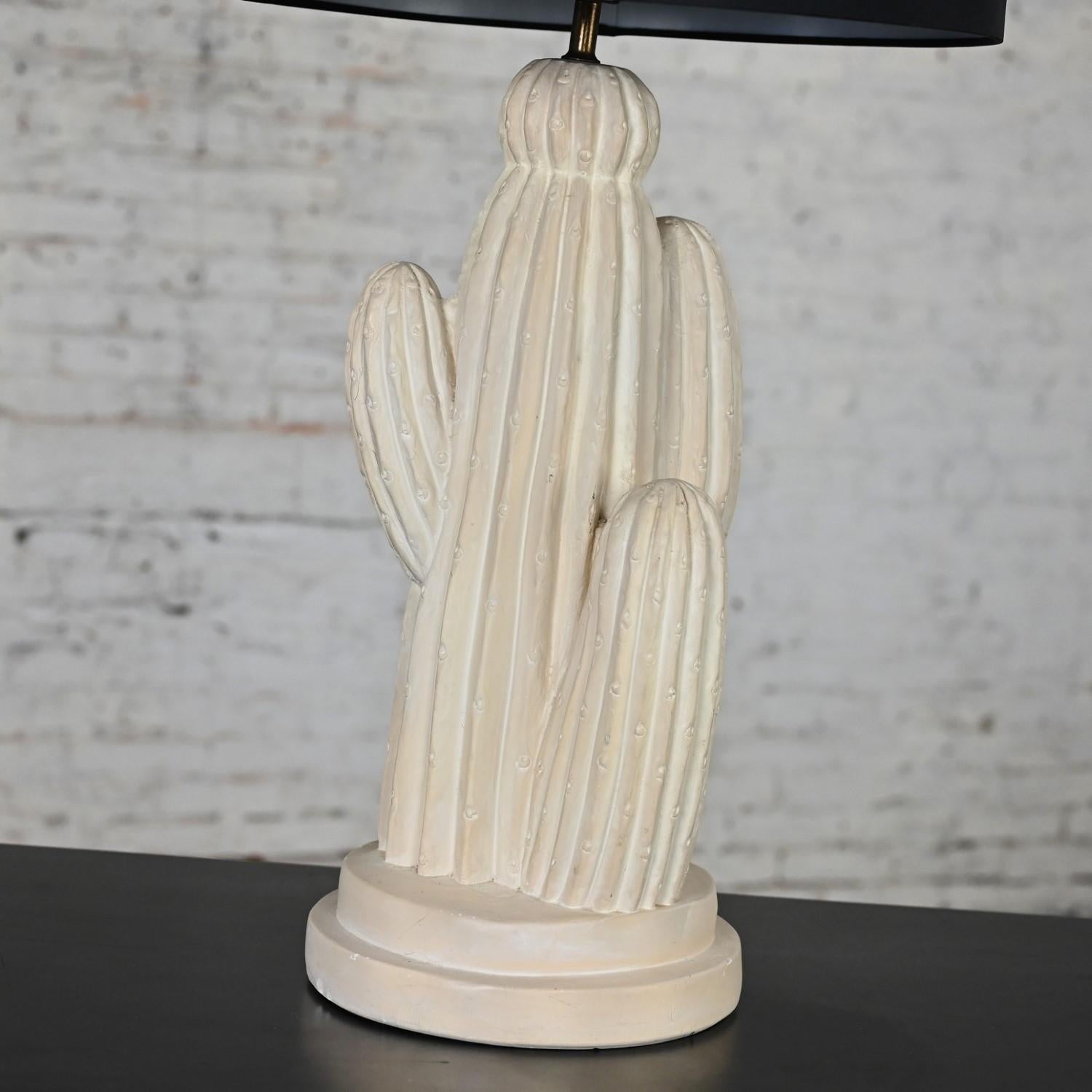 1970’s Modern Plaster Cactus Large Scale Table Lamp New Black Drum Shade For Sale 7