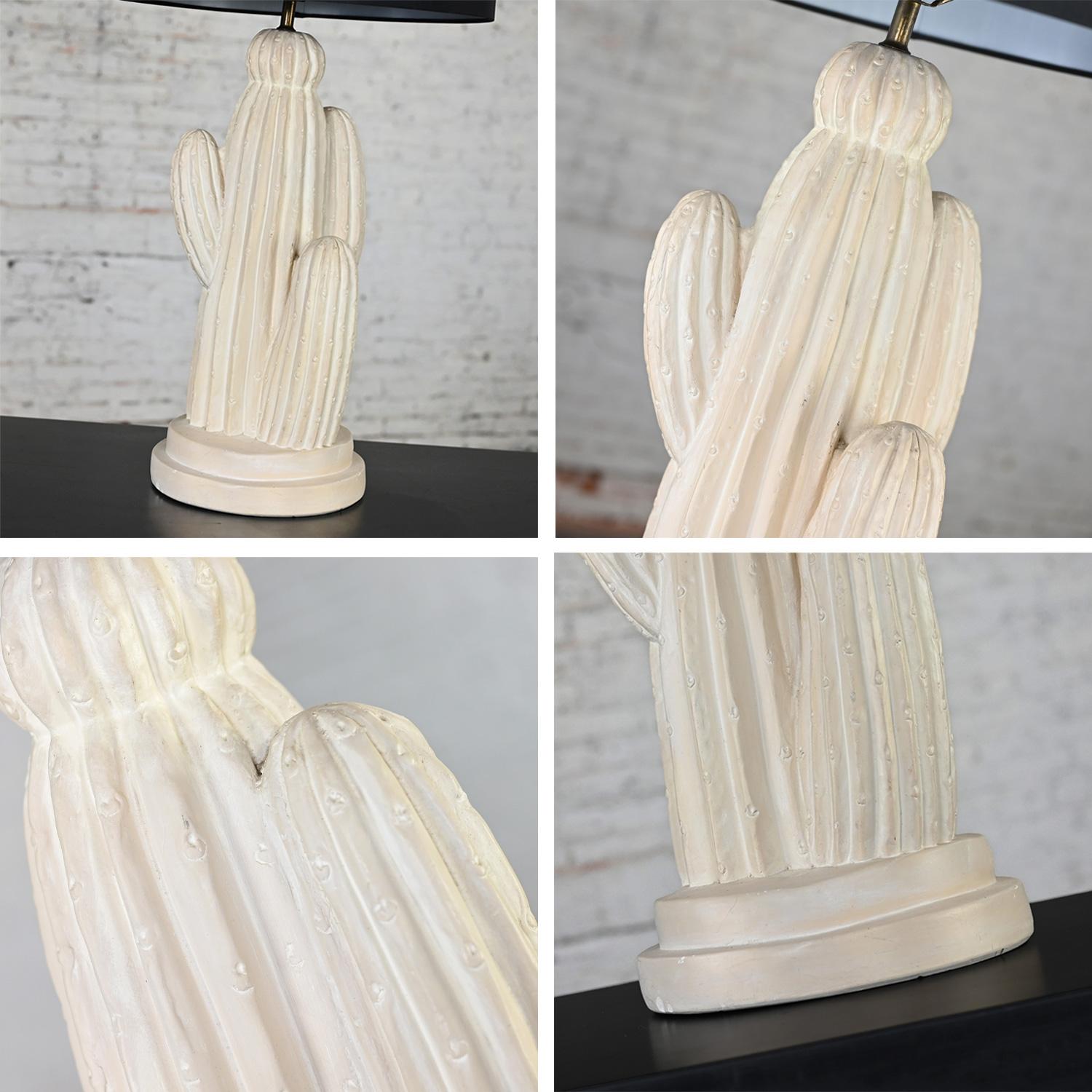 1970’s Modern Plaster Cactus Large Scale Table Lamp New Black Drum Shade For Sale 8
