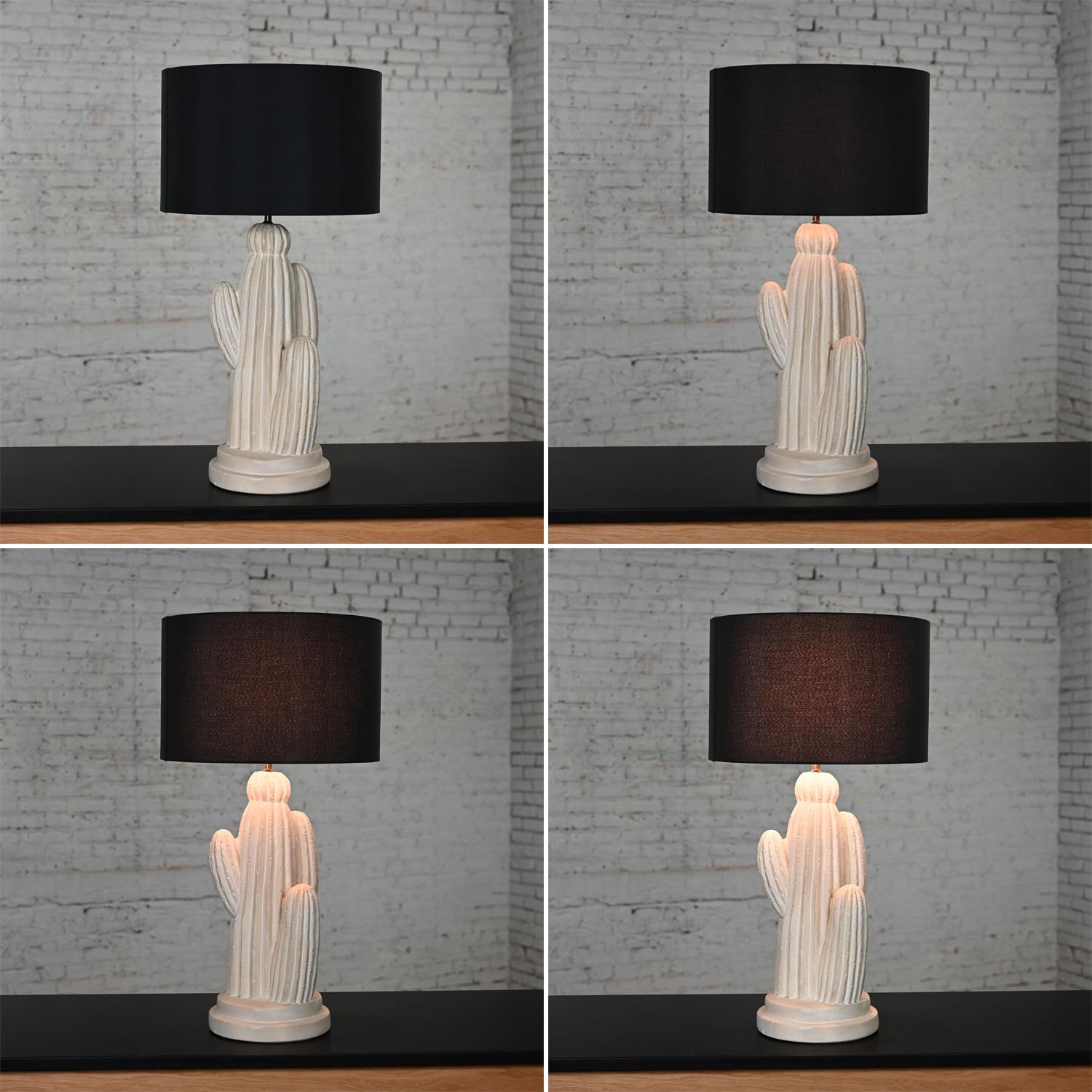 1970’s Modern Plaster Cactus Large Scale Table Lamp New Black Drum Shade For Sale 9