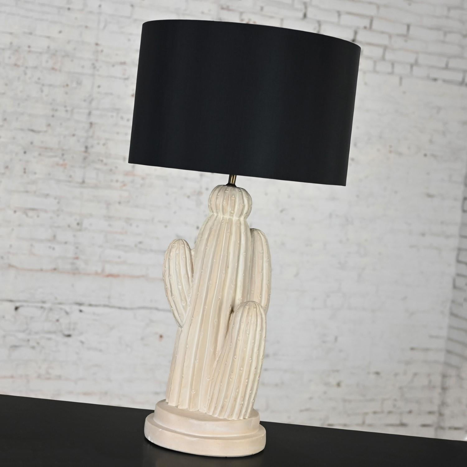 1970’s Modern Plaster Cactus Large Scale Table Lamp New Black Drum Shade For Sale 12