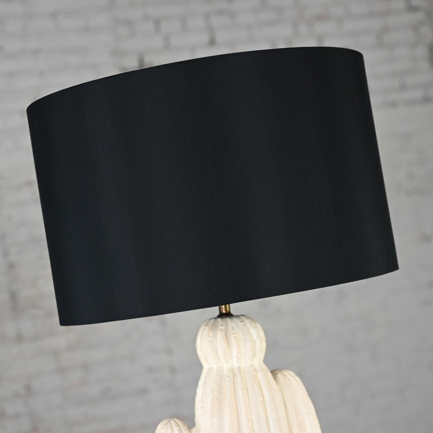 1970’s Modern Plaster Cactus Large Scale Table Lamp New Black Drum Shade For Sale 1