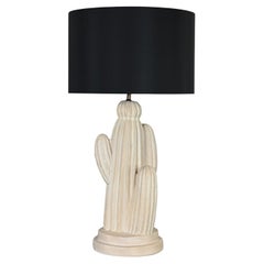 Lampada da tavolo moderna del 1970 in gesso con cactus di grandi dimensioni, nuovo paralume a tamburo nero