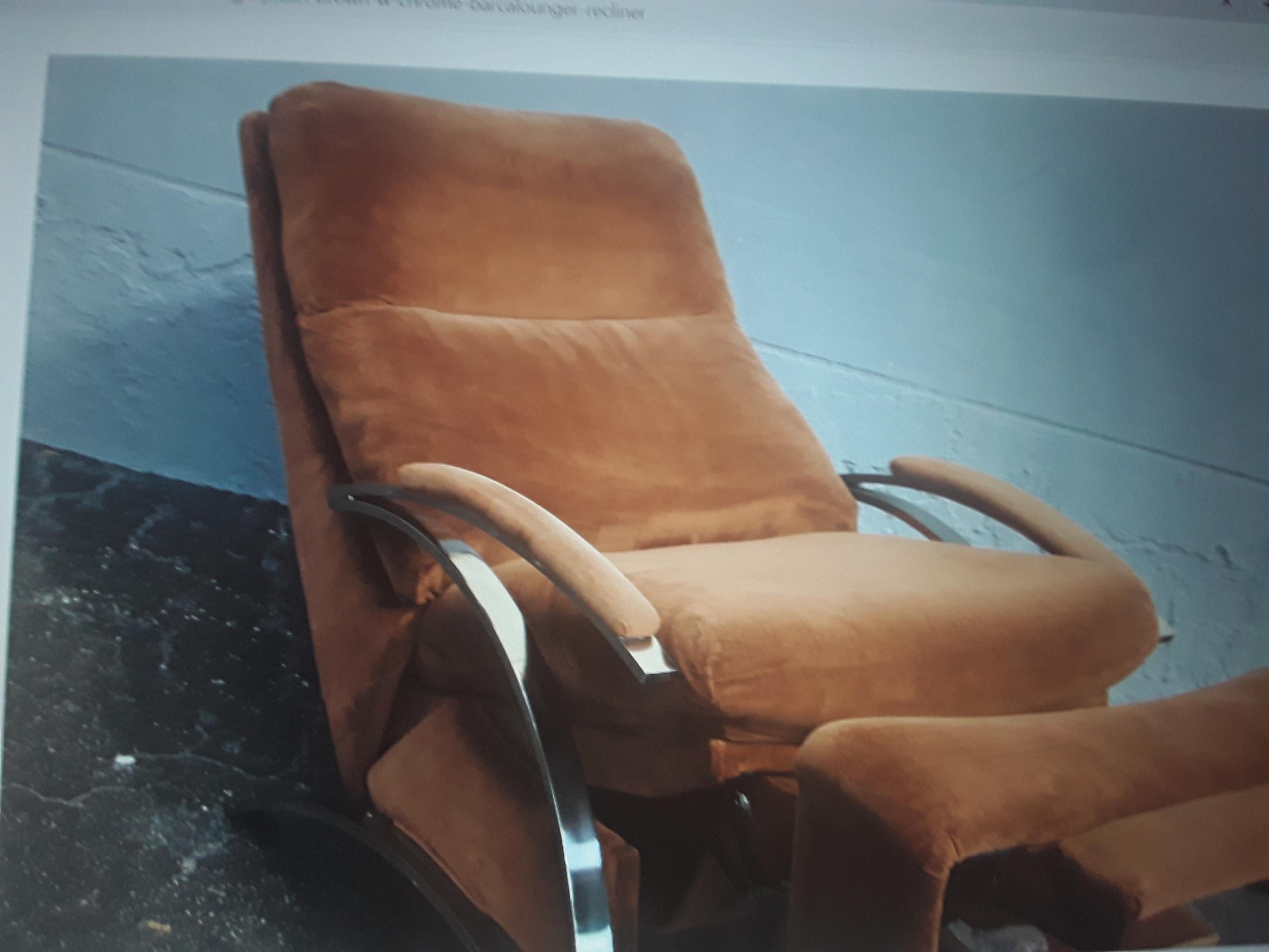 1970's Modern Plush Brown w/ Chrome Barcalounger Recliner/ Lounge Chair For Sale 6