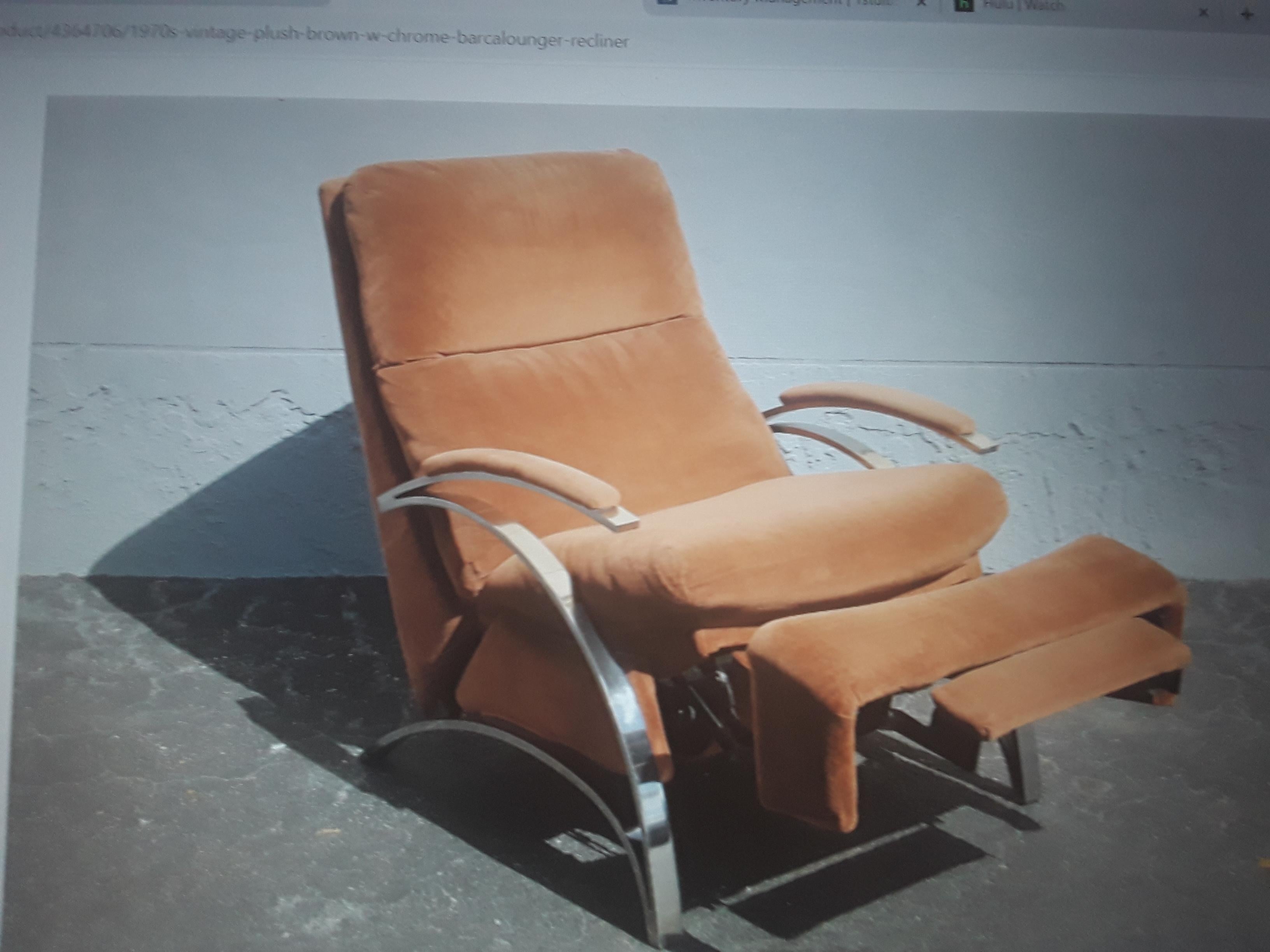 1970's Modern Plush Brown w/ Chrome Barcalounger Recliner/ Lounge Chair im Angebot 7