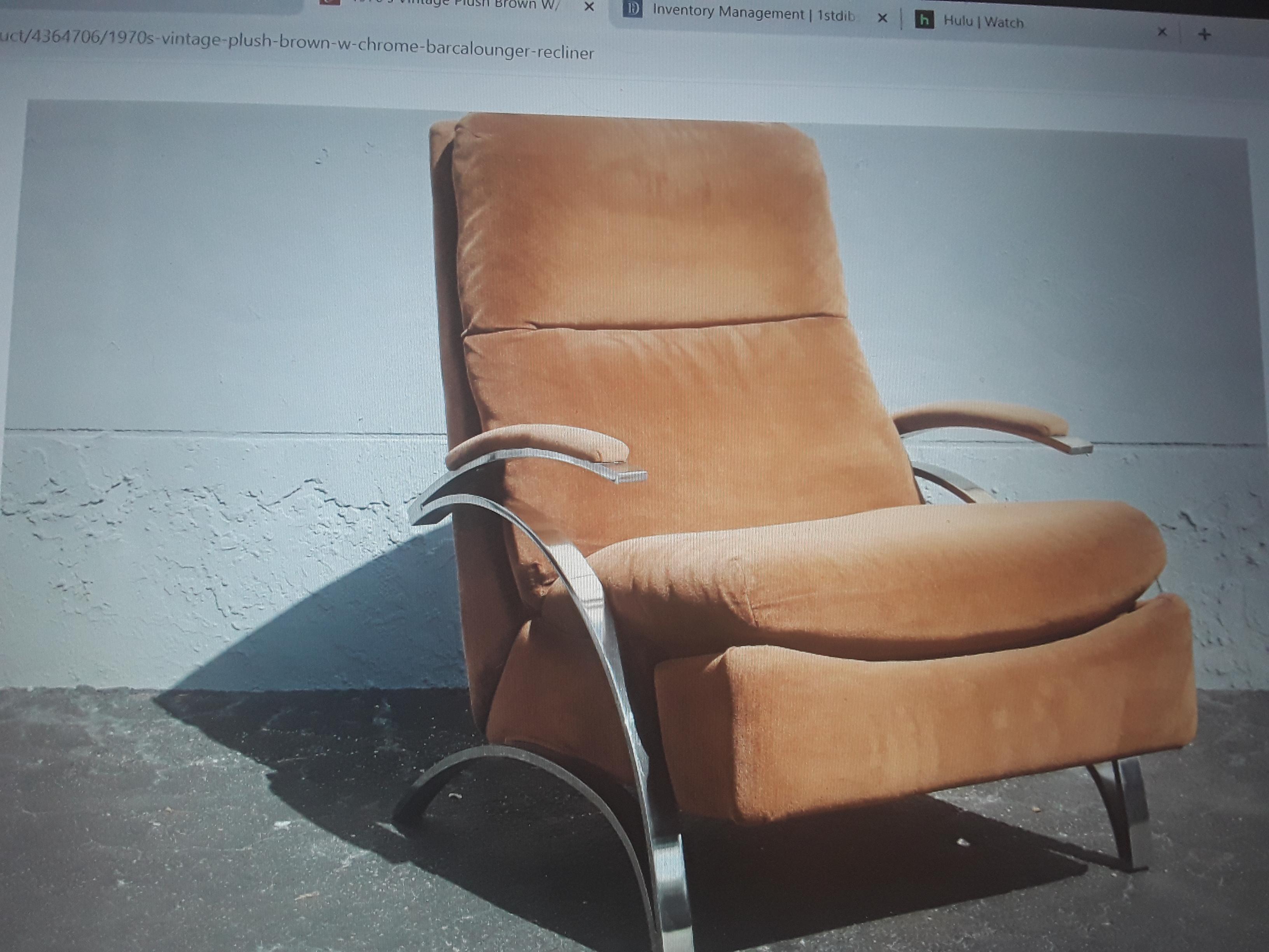 1970's Modern Plush Brown w/ Chrome Barcalounger Recliner/ Lounge Chair en vente 7
