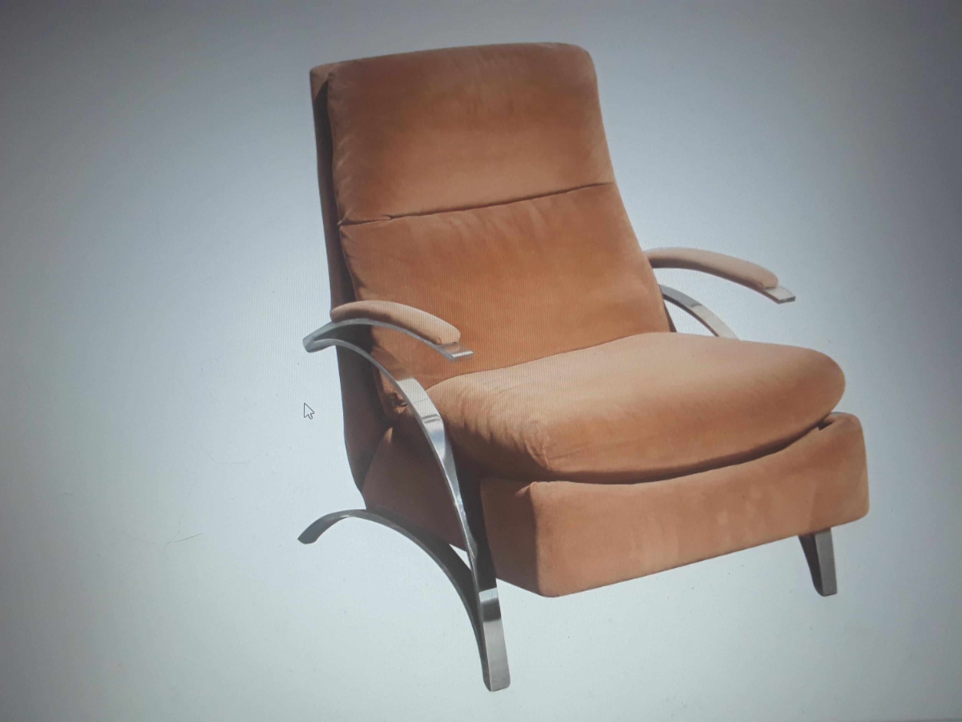 1970's Modern Plush Brown w/ Chrome Barcalounger Recliner/ Lounge Chair For Sale 11