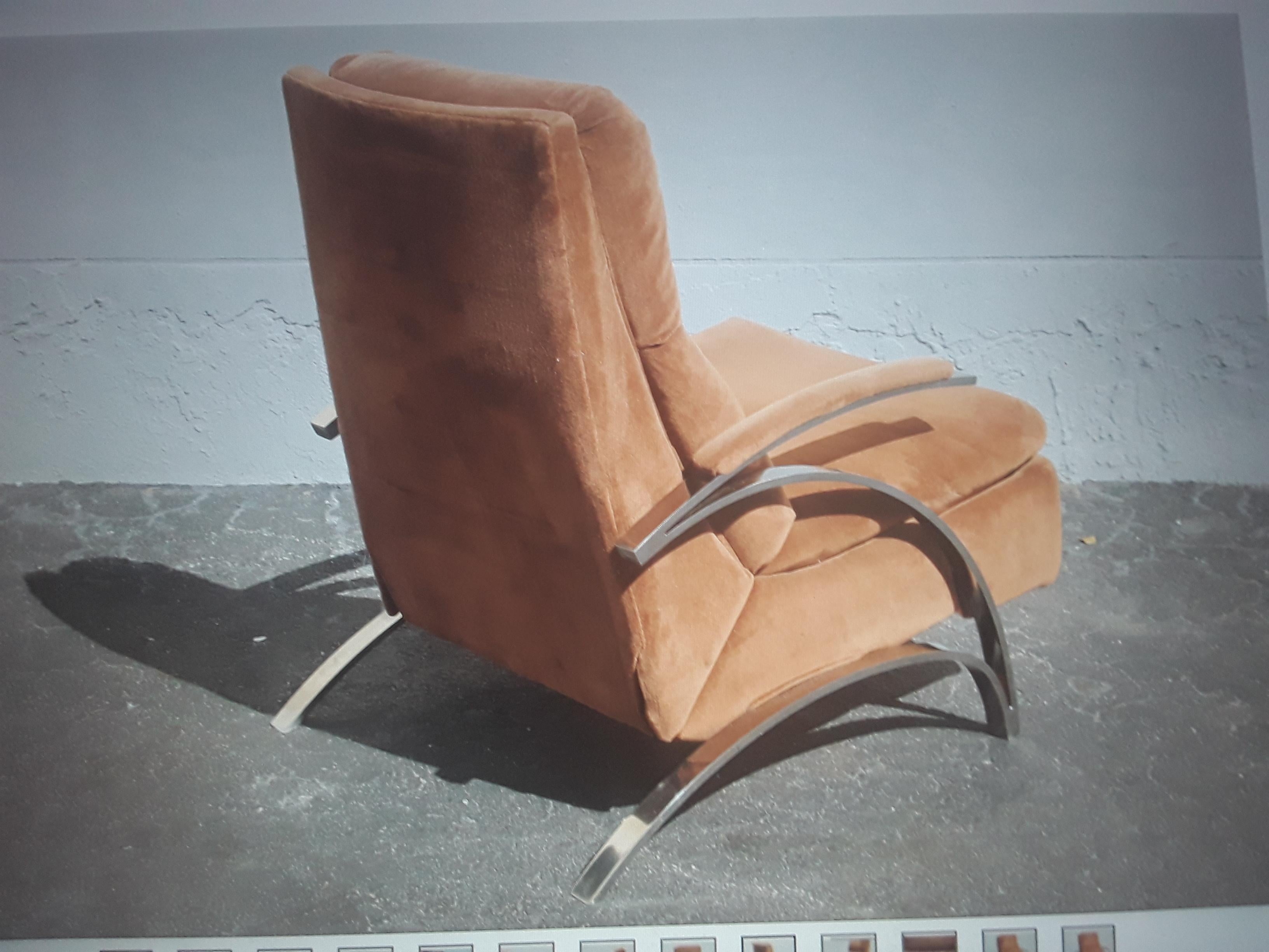 Late 20th Century 1970's Modern Plush Brown w/ Chrome Barcalounger Recliner/ Lounge Chair For Sale