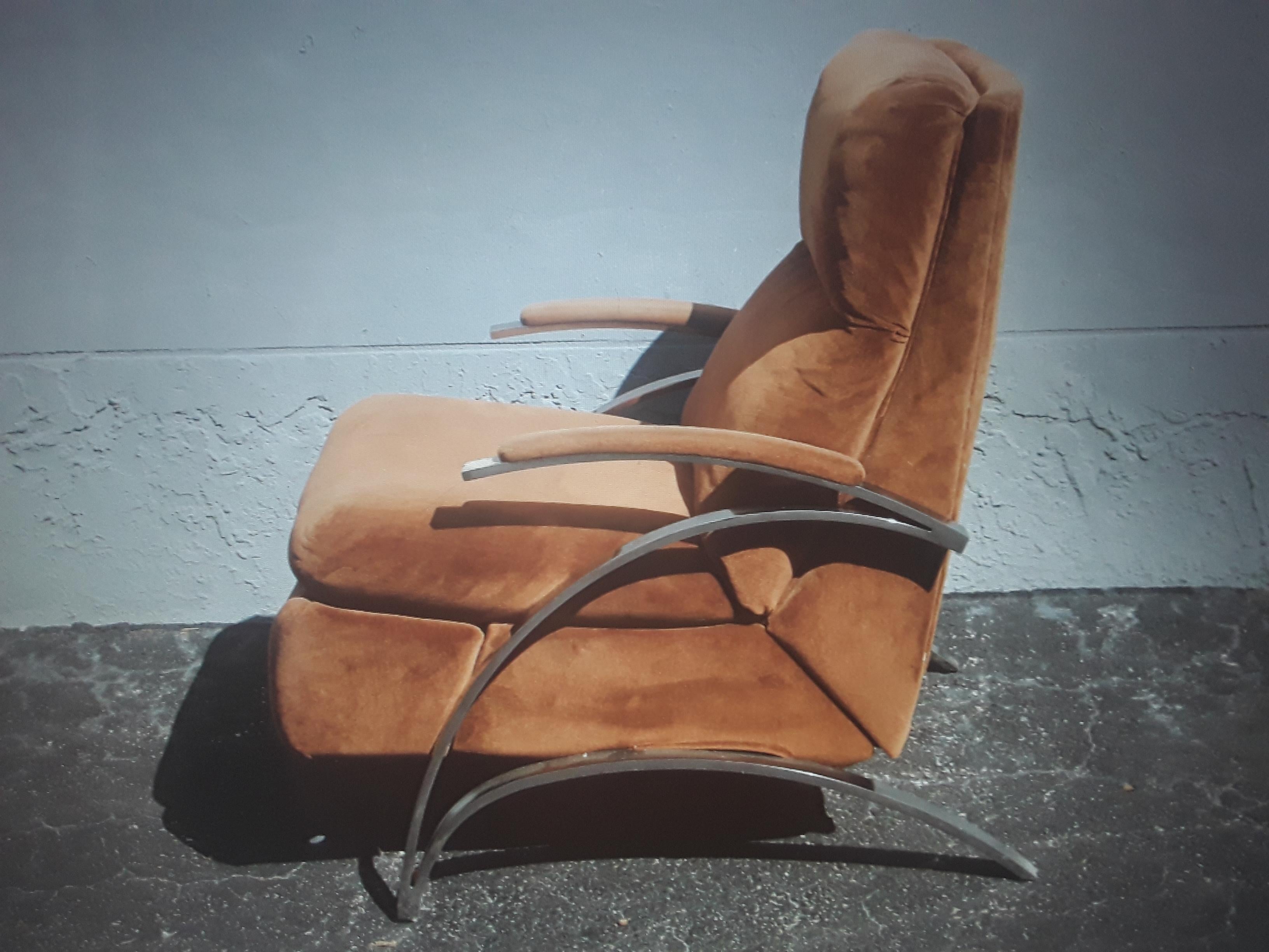 1970's Modern Plush Brown w/ Chrome Barcalounger Recliner/ Lounge Chair For Sale 3