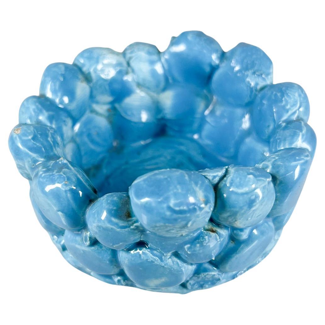 Scultura d'arte in ceramica moderna degli anni '70 con acquamarina, firmata Erica