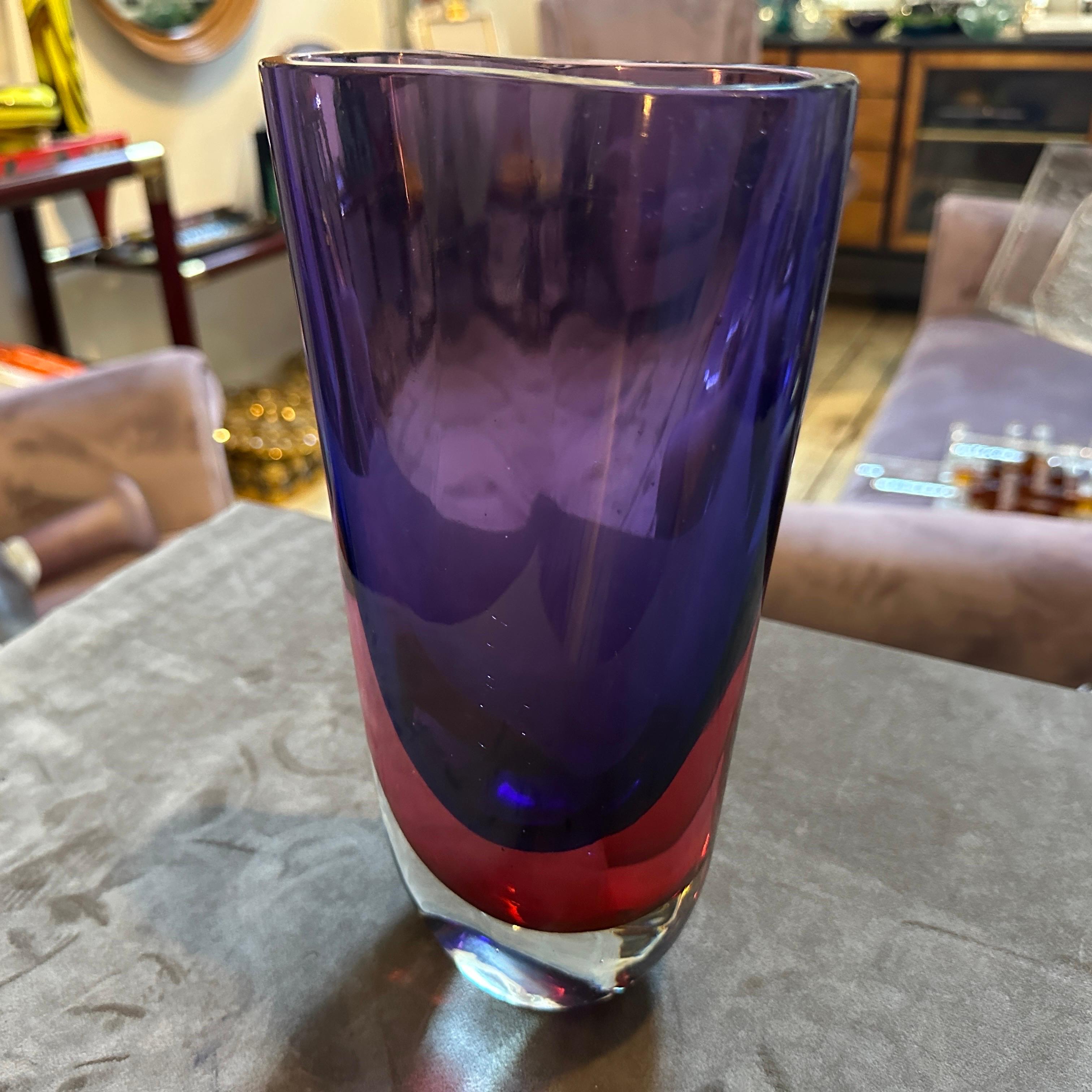 italien Vase en verre Murano Glass Sommerso violet et rose des années 1970 par Poli pour Seguso en vente
